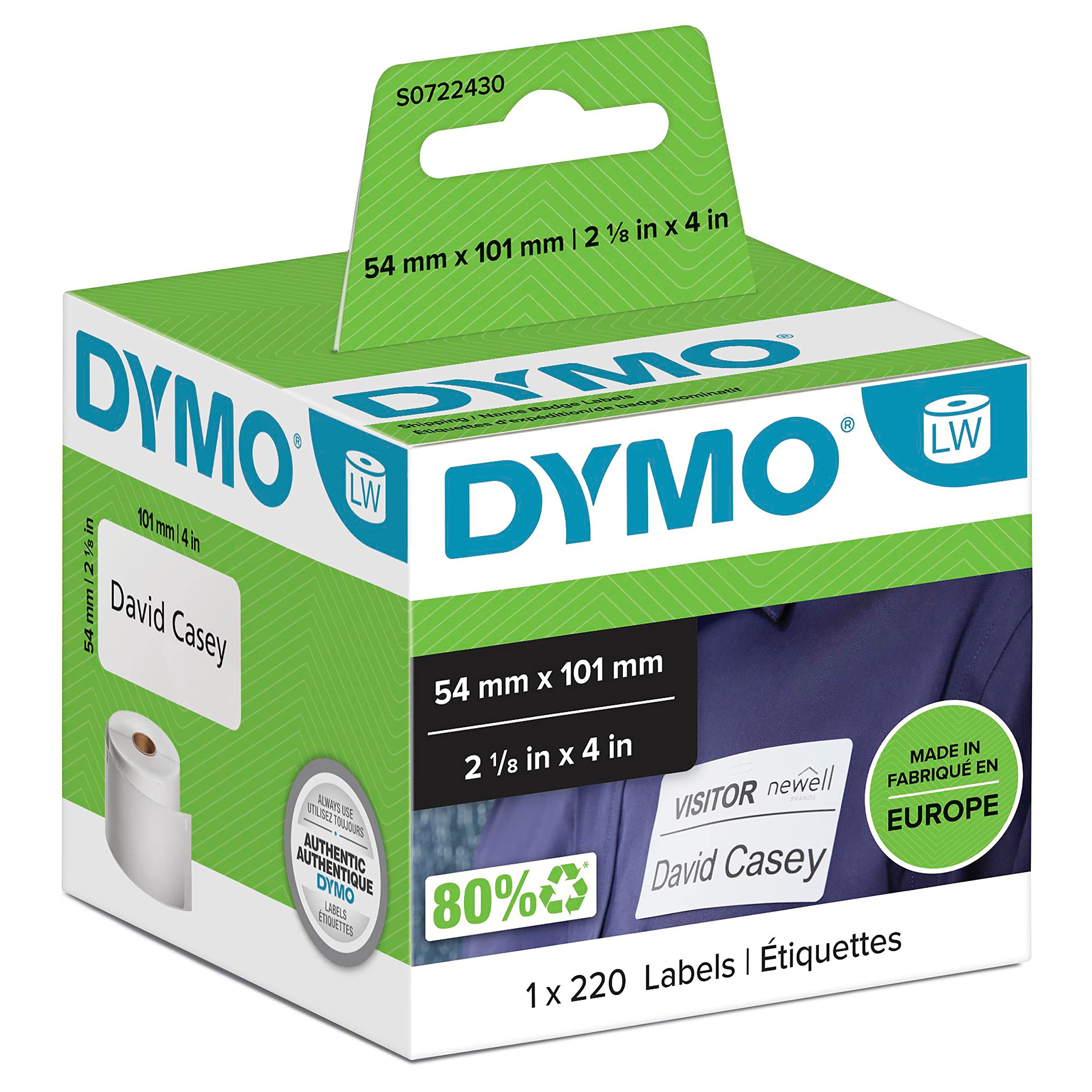 ملصقات شحن كبيرة/شارات أسماء مقاس 54 مم × 101 مم من Dymo، لفة مكونة من 220 ملصقًا سهل التقشير، ذاتية اللصق، لصانعي الملصقات، أصلية