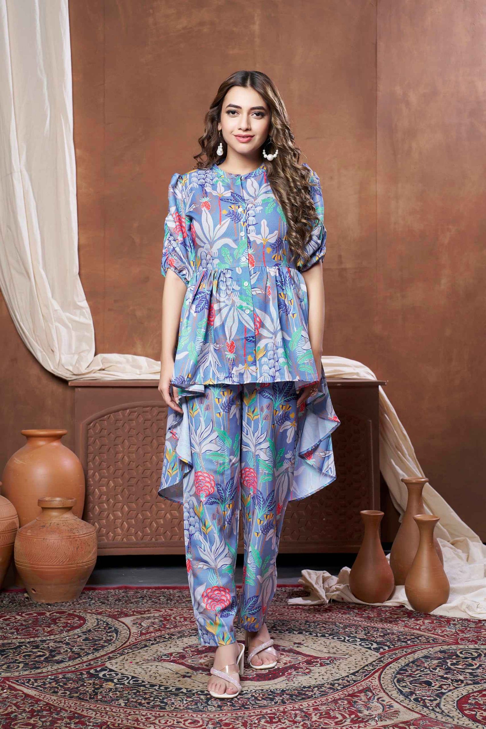 GRECIILOOKS كورتا عرقية أنيقة بطول قياسي من رايون للنساء