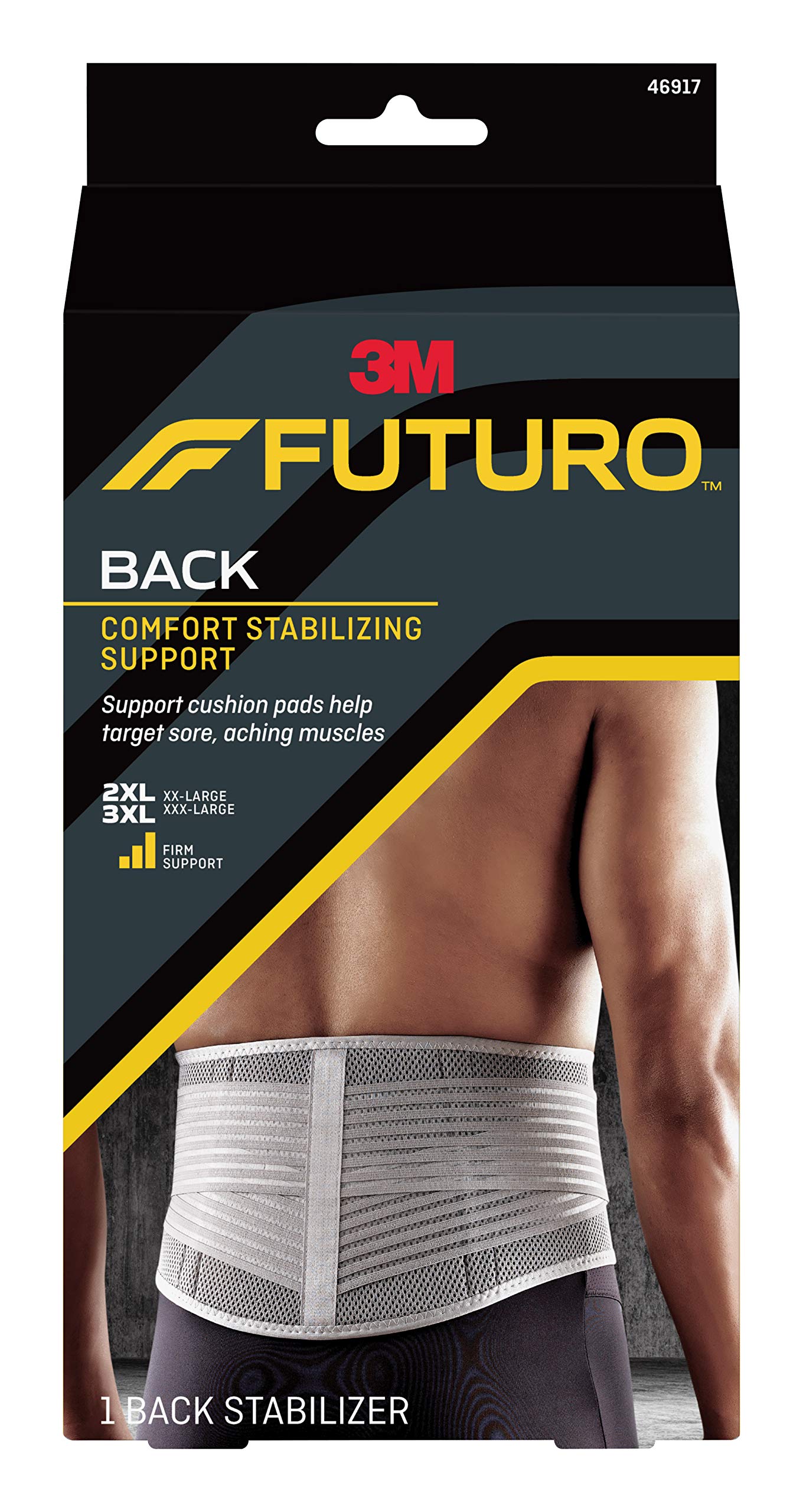 Futuro Comfort Stabilizing Back Support, 2L-3XL, Firm Support with Cushion Pads for Sore Muscles, 46917EN