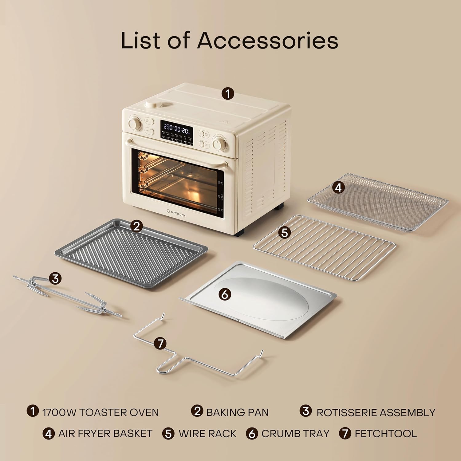 Nutricook 12 in 1 Air Fryer Toaster Oven 30L Beige NC-AFTO330BG Open Box – Safqqa Egypt