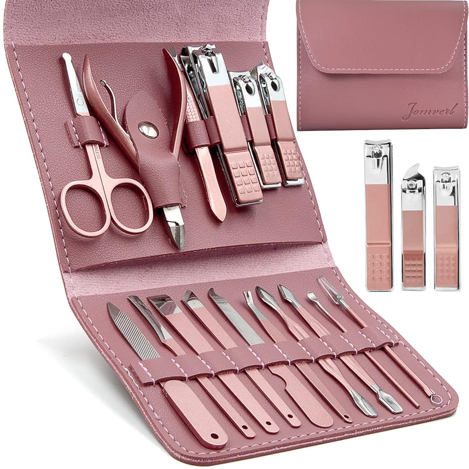 16-in-1 Professional Manicure & Pedicure Travel Kit – Luxury Leather Case for Men & Women