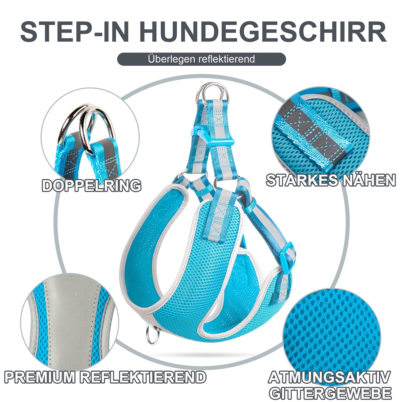 حزام صدر للكلاب من فيدا – مبطن وقابل للتعديل مع شريط عاكس، مناسب لجميع الأحوال الجوية