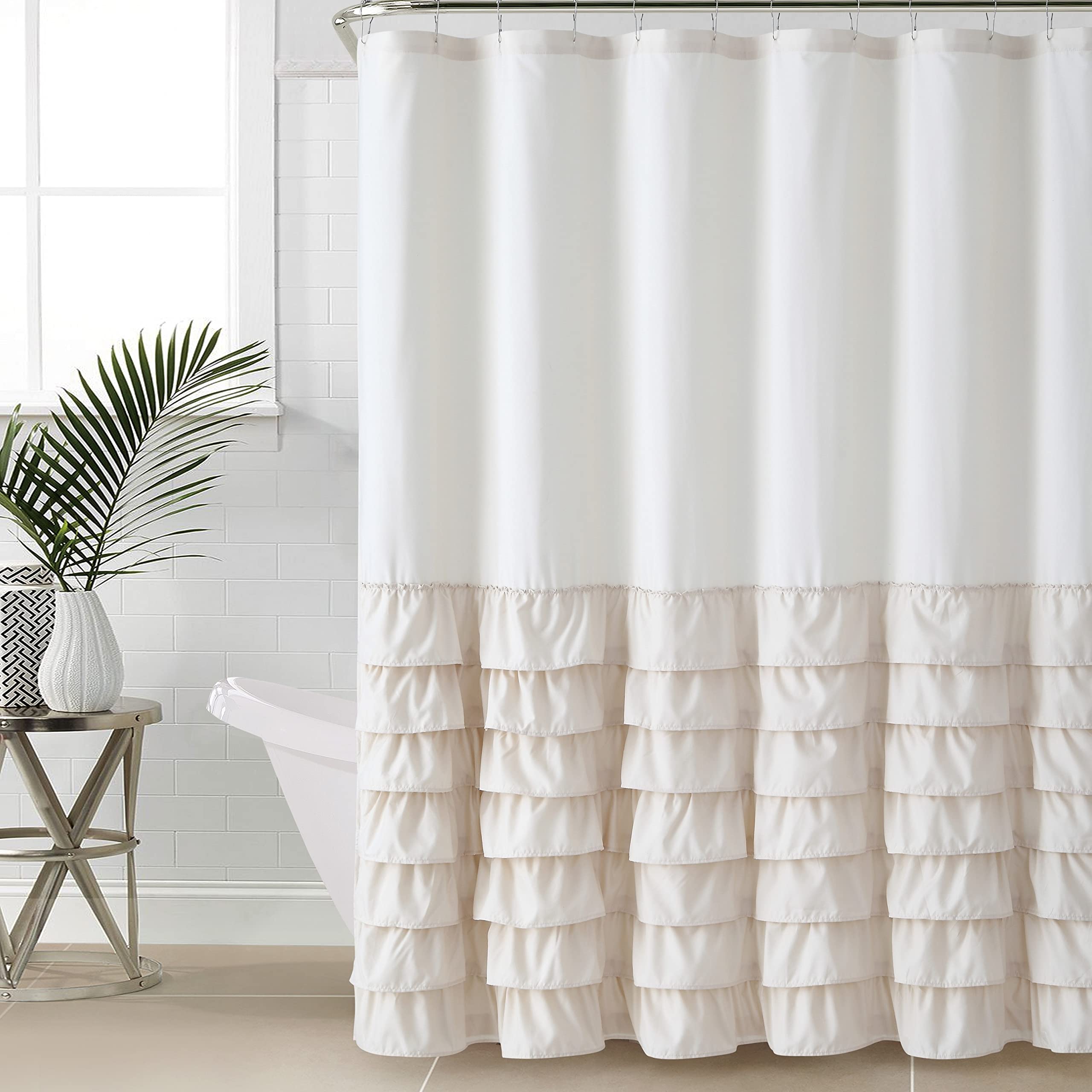 Melanie Ruffled Shower Curtain – Elegant & Water-Resistant Design-182cm *182cm – Safqqa Egypt