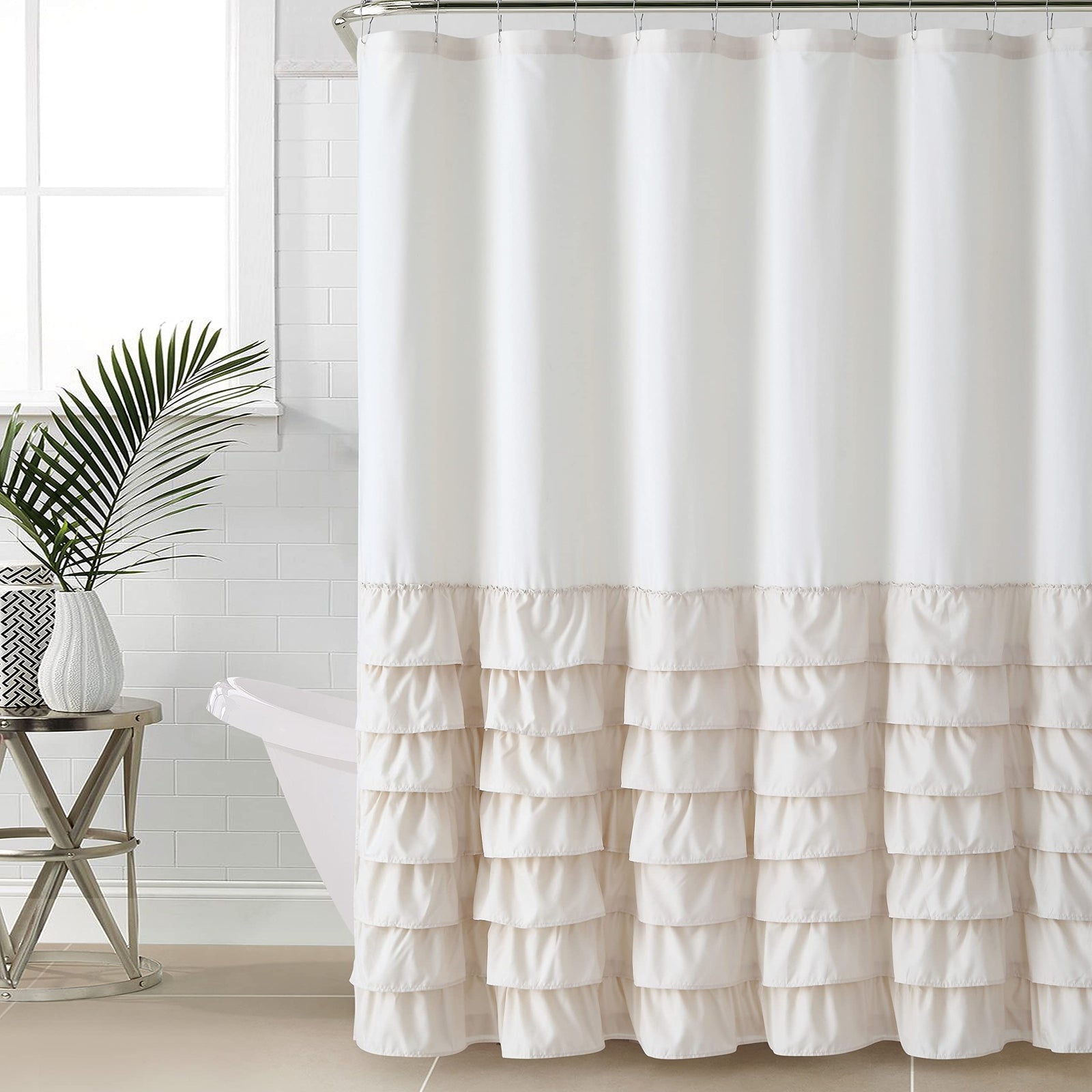 Melanie Ruffled Shower Curtain – Elegant & Water-Resistant Design-182cm *182cm
