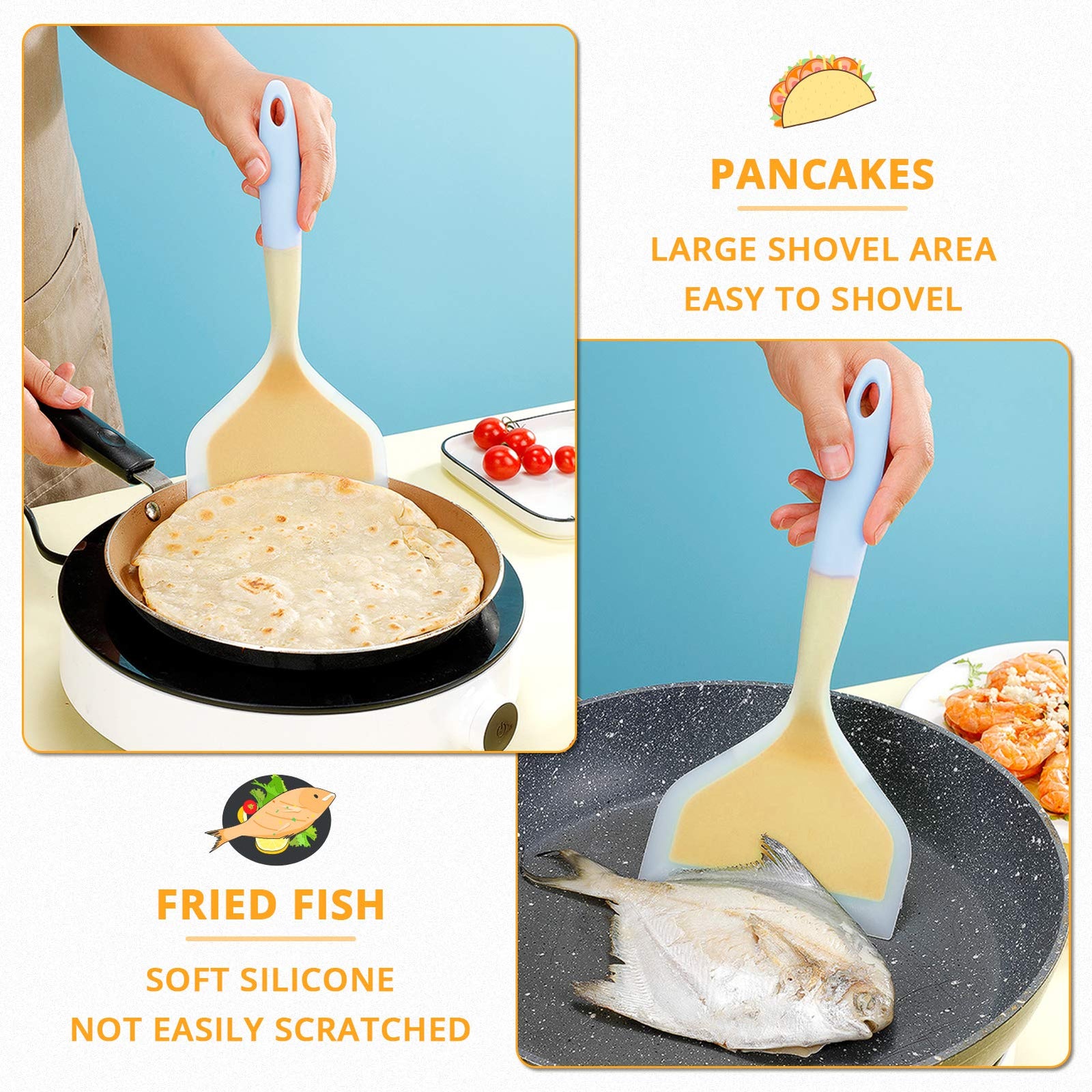 KUFUNG Silicone Spatula Wide Flexible Non-Stick Heat Resistant Kitchen Cooking Spoon