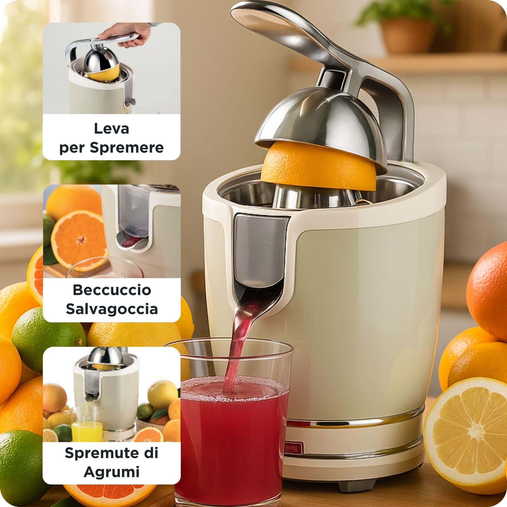 Ariete Vintage Citrus Juicer 413, Electric Citrus Juicer with Lever, 2 Cones for Large and Small Fruits, Damage box , And Scraches.