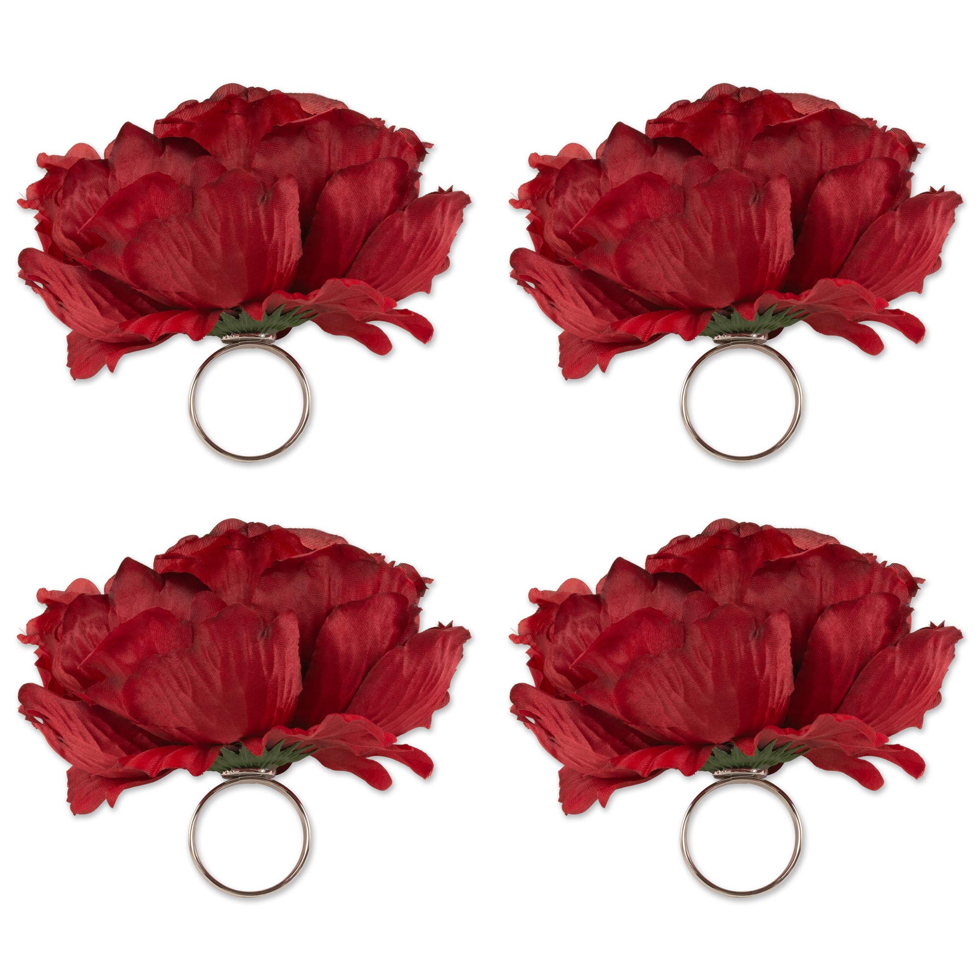 Dii Beautiful Peony Flower Napkin Rings – Deep Red – Set of 4
