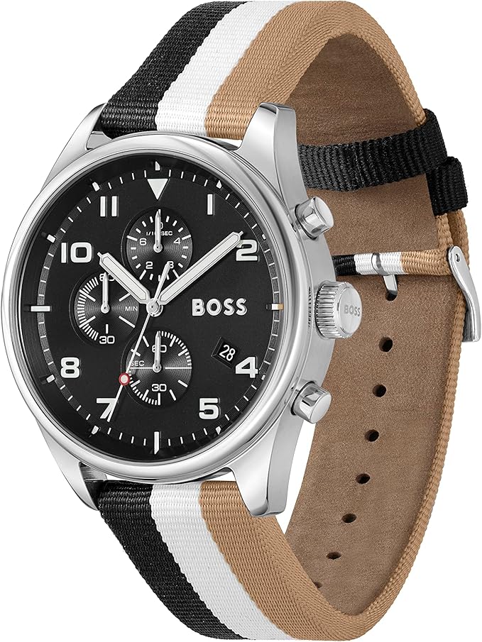 HUGO BOSS VIEW MEN's BLACK DIAL, MULTICOLOR NYLON WATCH - 1514062, BLACK, 44.00, VIEW