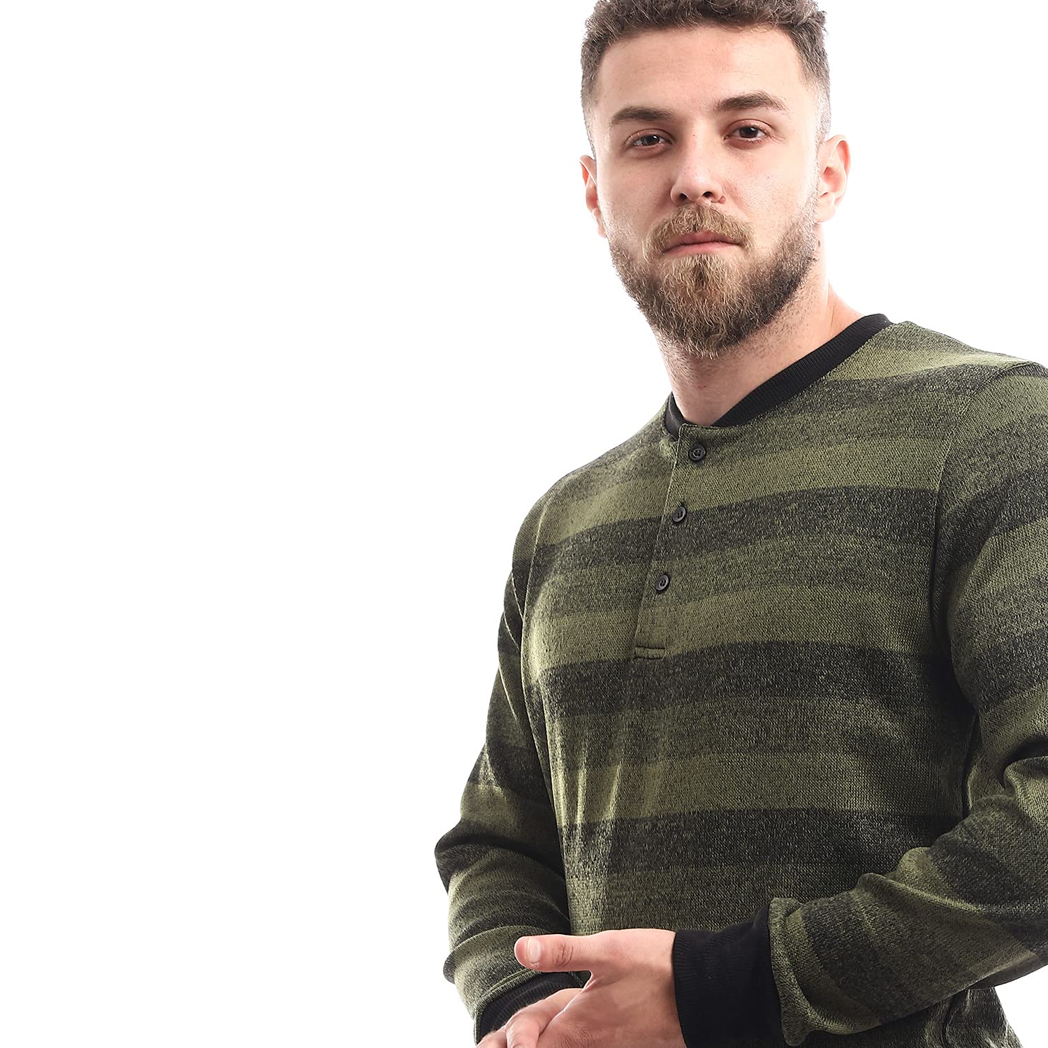 Off Cliff Striped Long Sleeve SweatShirt With Decorative Buttons,Versatile for casual outings, city strolls, or weekend relaxation..