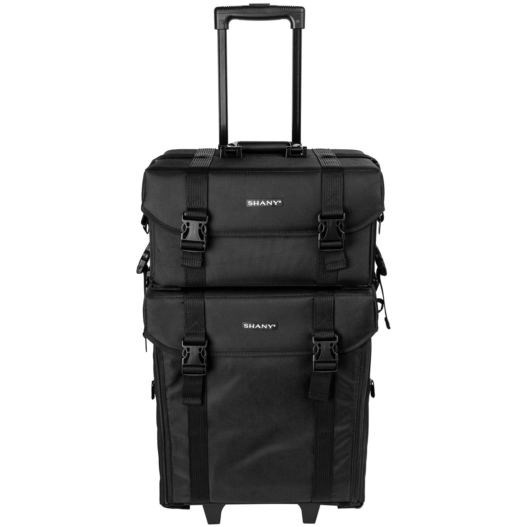 Shany Soft MakEUp Artist Rolling Trolley Cosmetic Case With Free Set Of Mesh Bags - Jet Black