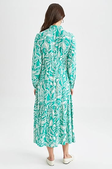 DeFacto Women's Long Sleeve Floral Printed Maxi Dress