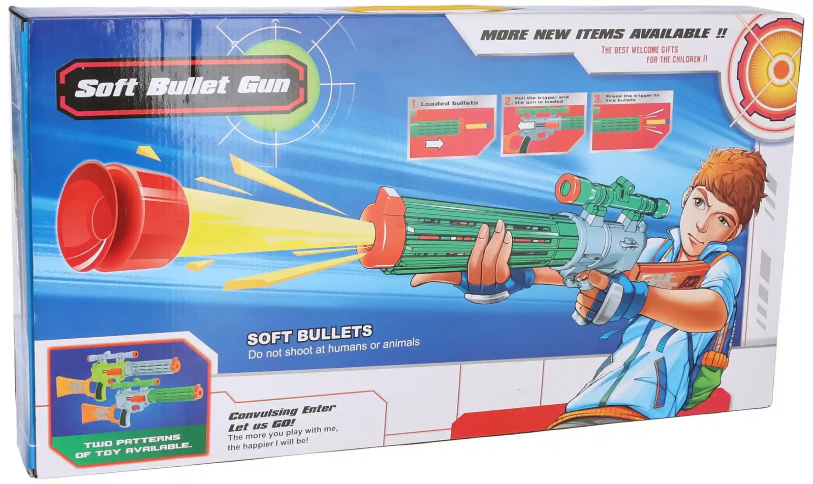 مسدس لعبة ممتع ومليئة بالإثارة للأطفال الذين يحبون اللعب الحركي. يحتوي الطقم على مسدس كبير يطلق سهام الفوم بأداء سلس، ونظارة حماية لزيادة الأمان أثناء اللعب