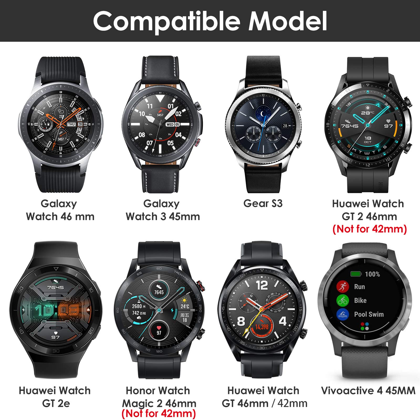 CAVN 22mm 20mm Strap Compatible with Samsung Galaxy Watch 3/ Galaxy Watch/Huawei GT 2, Stainless Steel Replacement Strap Adjustable Band Metal Strap for Galaxy Watch 3