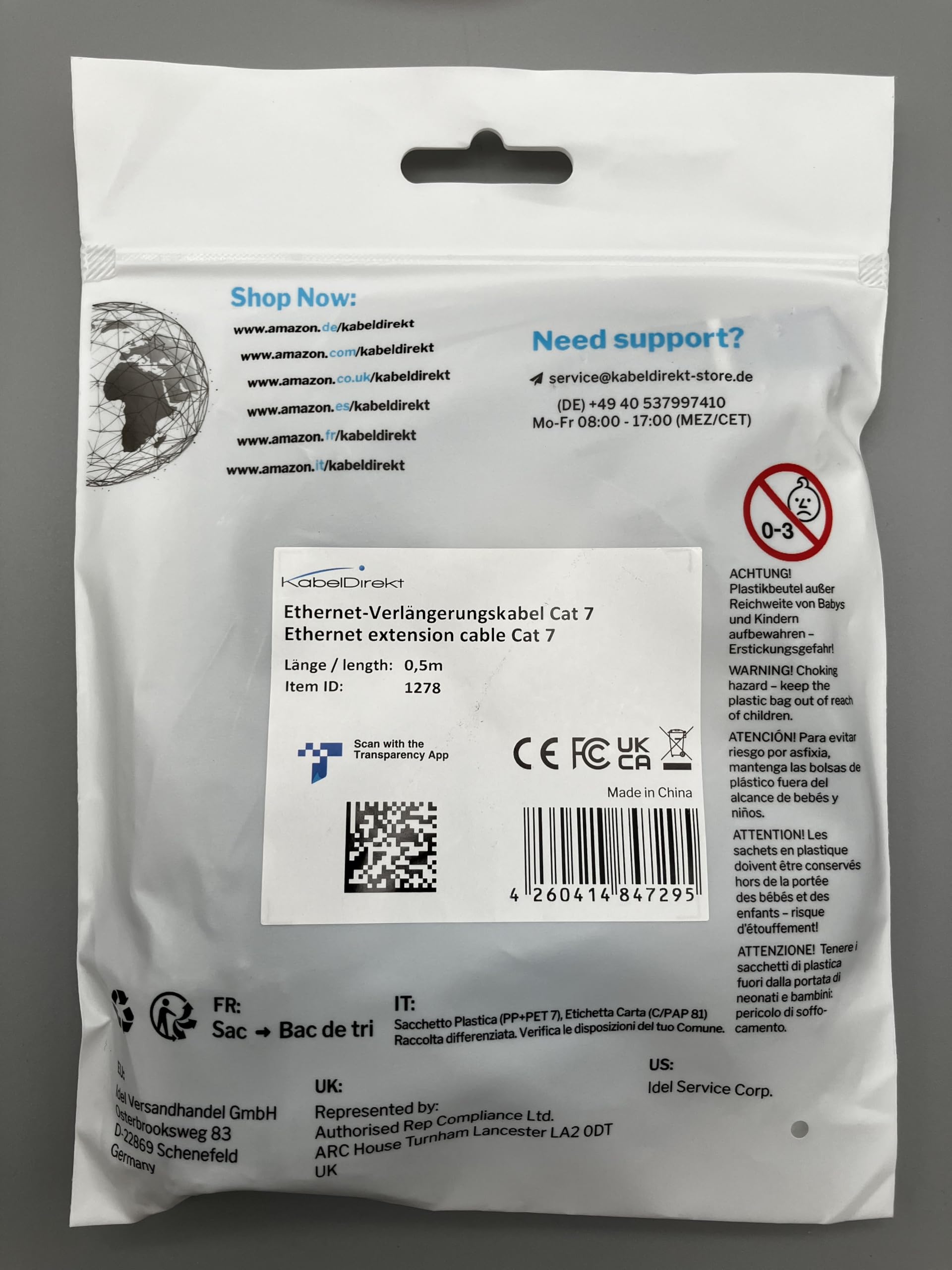 KabelDirekt – 0.5m – LAN & Ethernet extension cable (RJ45 female coupler/male connector, extends network cables with full data transfer speed – CAT 7, 10Gbit/s, SF/FTP shielding, black)