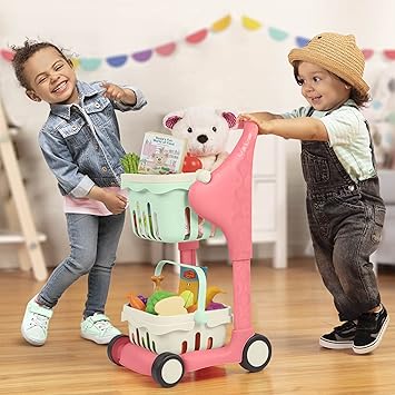 B. Toys Musical Shopping Cart with Plush Bear - Cranberry