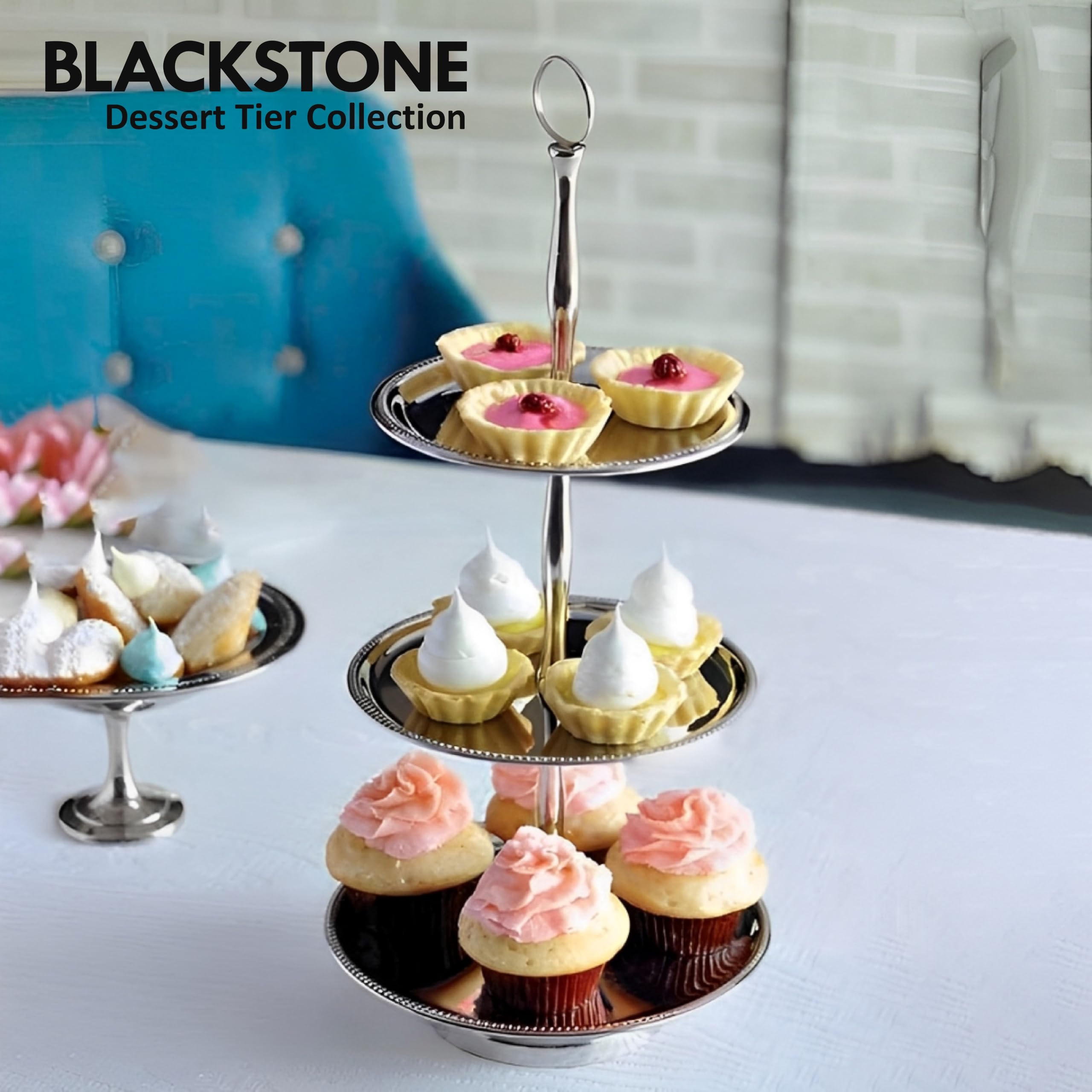 BLACKSTONE Stainless Steel Tray Dessert Stand Pastry Stand Cake Stand Serving Platter Serving Plate Tray (2 TIER)- Have Scratches