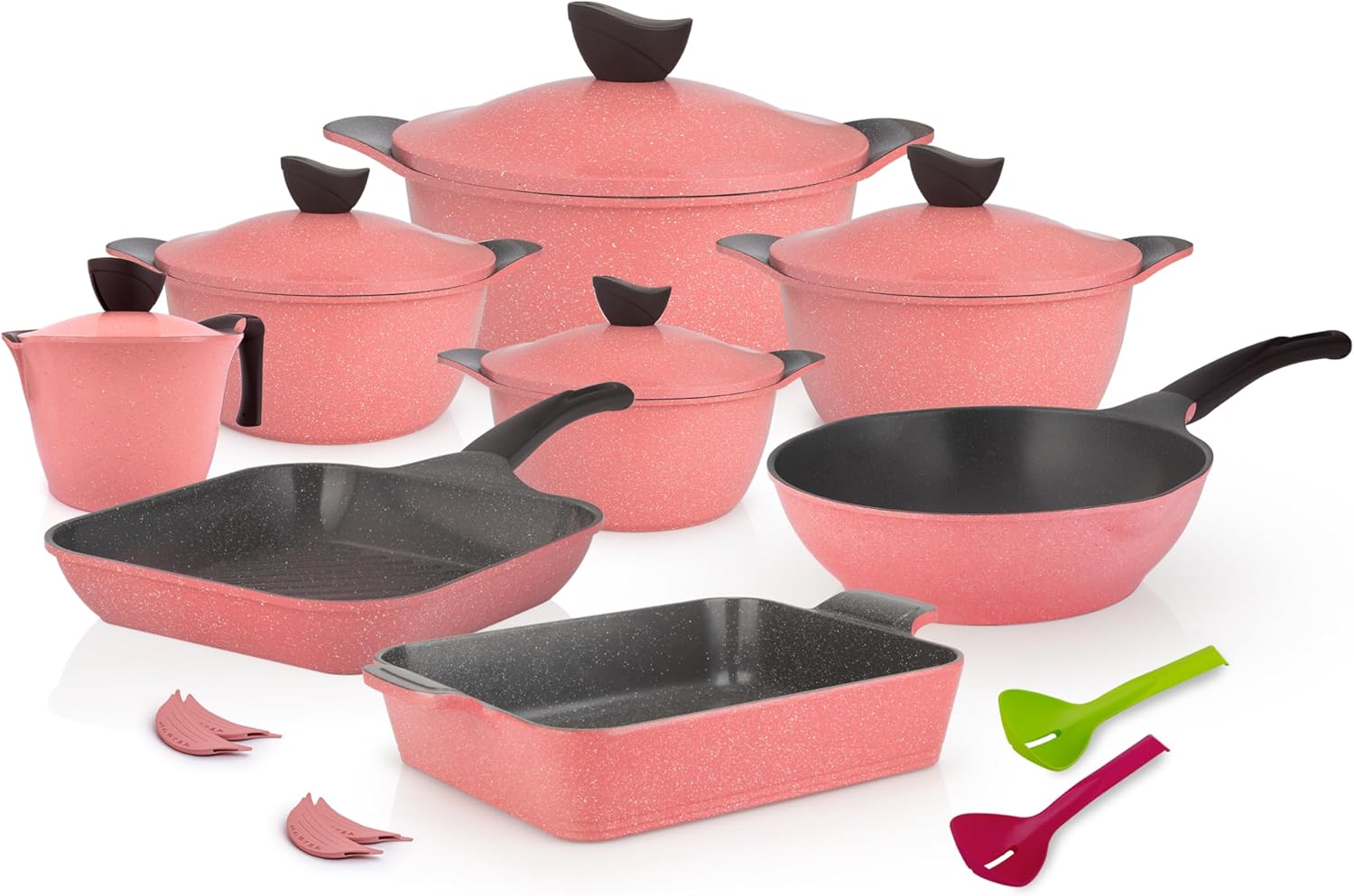 Master Granite Cookware Set 19pcs Wave Pink