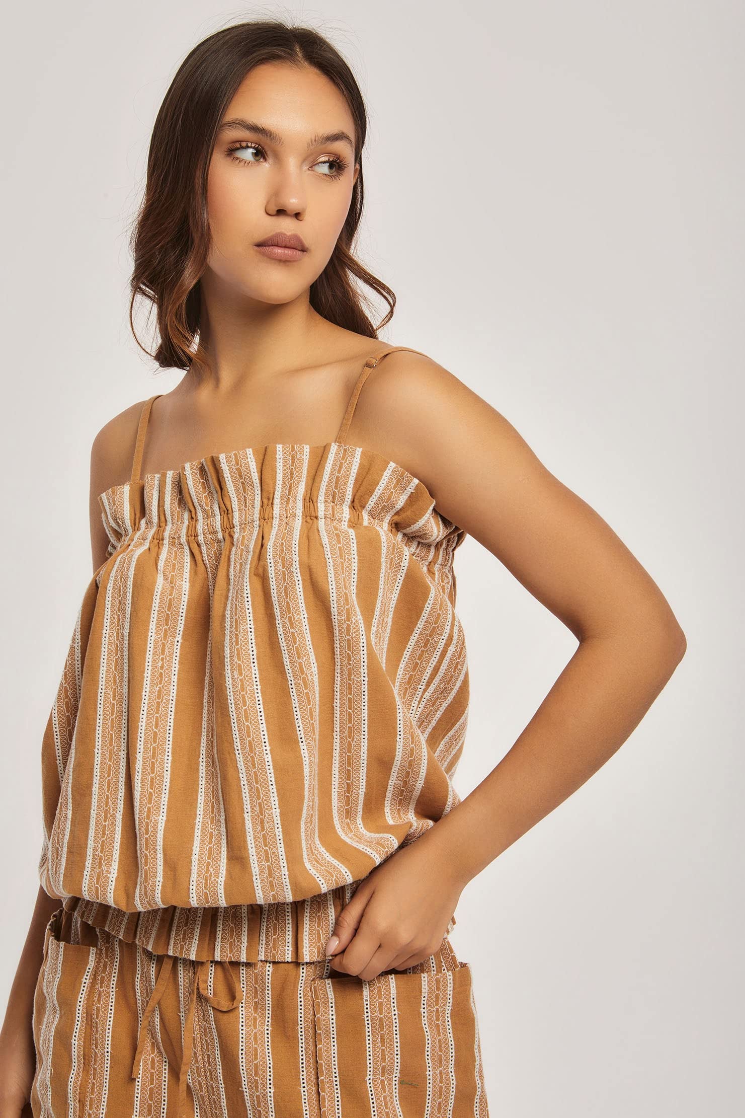 DARE Women's Sleeveless Embroidered Strap Top with Contrast Detailing