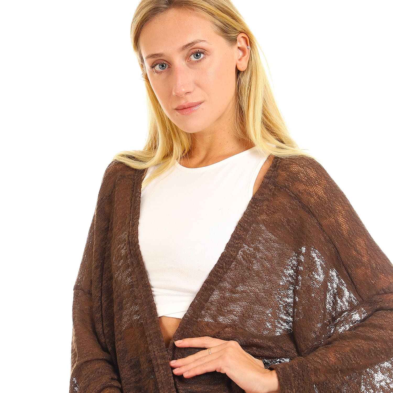 JAMILA Women Open Neckline Loose Cardigan OUTERWEAR - Safqqa Egypt