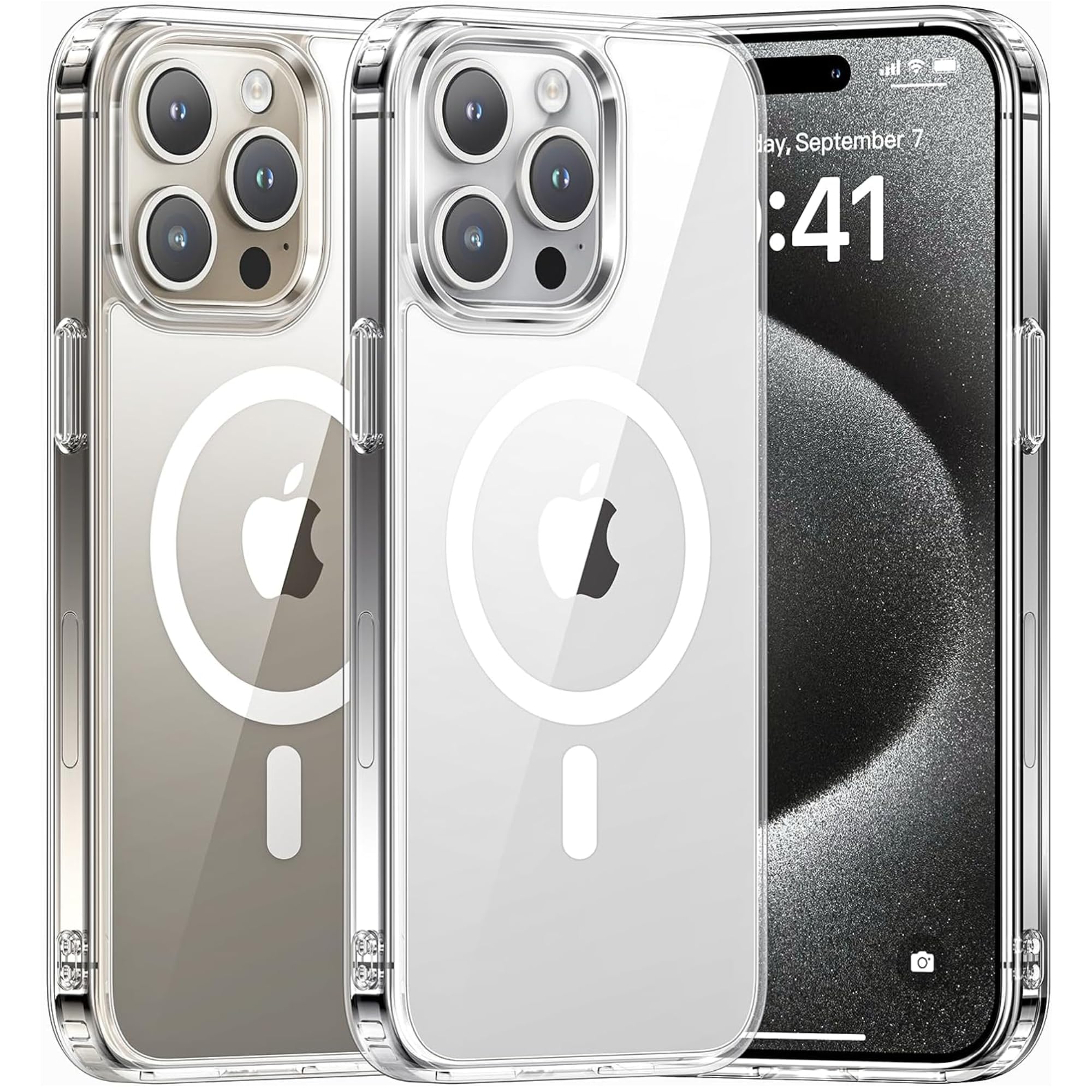 غطاء شفاف كريستالي لهاتف iPhone 15 Pro Max، متوافق مع MagSafe، لا يصفر، مقاوم للصدمات، مضاد للخدوش، خفيف الوزن، نحيف، غطاء خلفي متين، غطاء أكريليك شفاف مغناطيسي لهاتف iPhone 15 Pro Max 6.7"-صندوق تالف