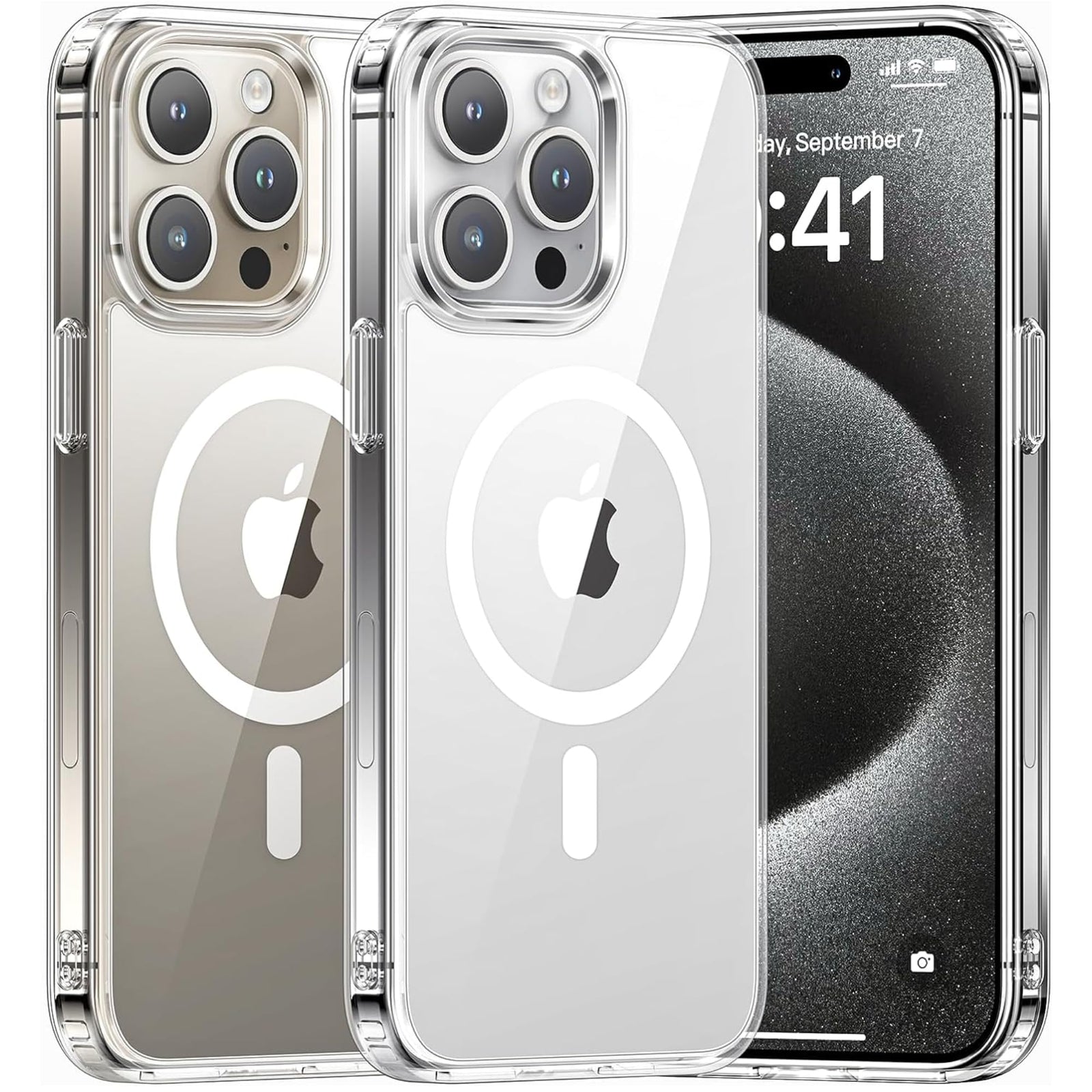 غطاء شفاف كريستالي لهاتف iPhone 15 Pro Max، متوافق مع MagSafe، لا يصفر، مقاوم للصدمات، مضاد للخدوش، خفيف الوزن، نحيف، غطاء خلفي متين، غطاء أكريليك شفاف مغناطيسي لهاتف iPhone 15 Pro Max 6.7