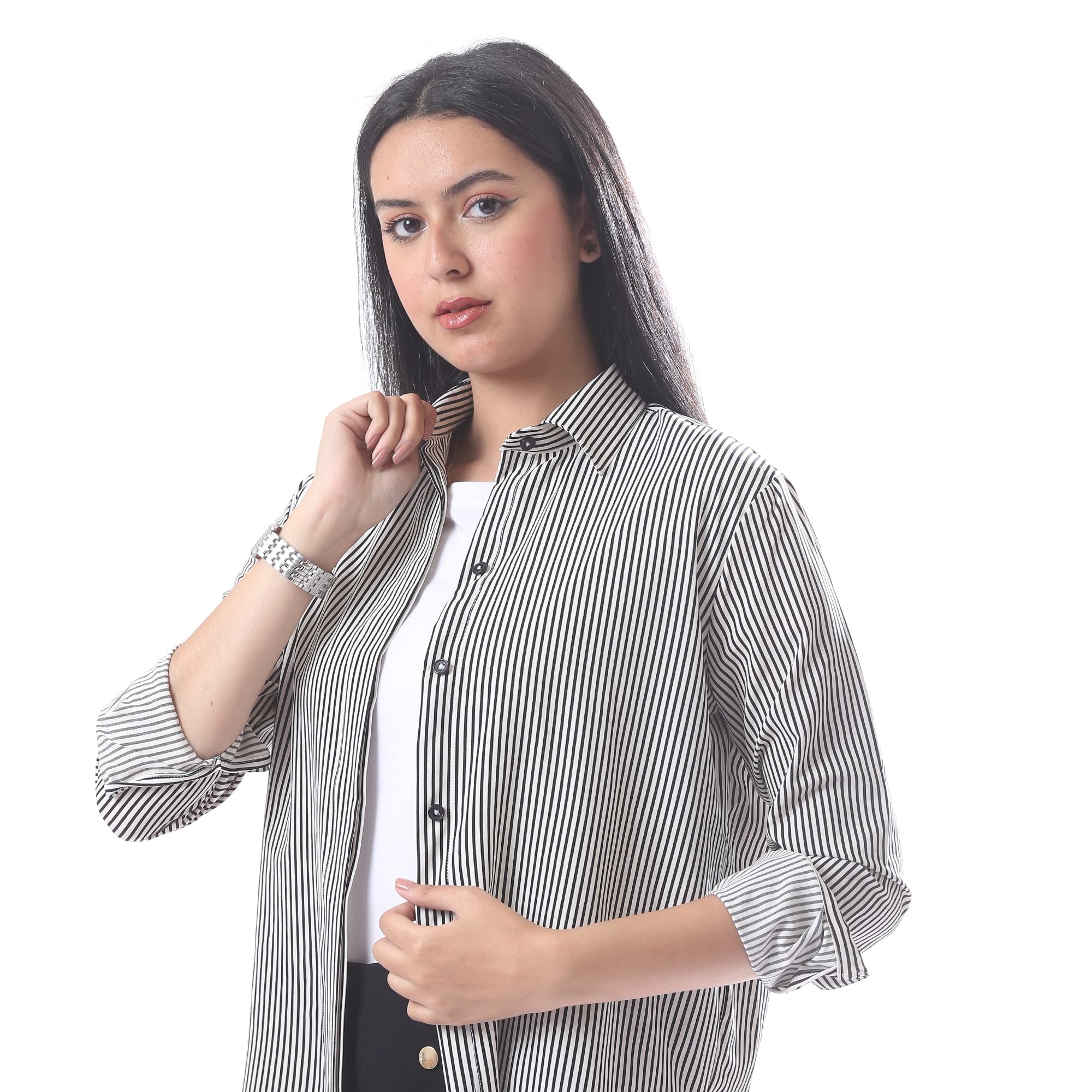 Andora Stripped Shirt For Women,Versatile style suitable for work or casual outings.