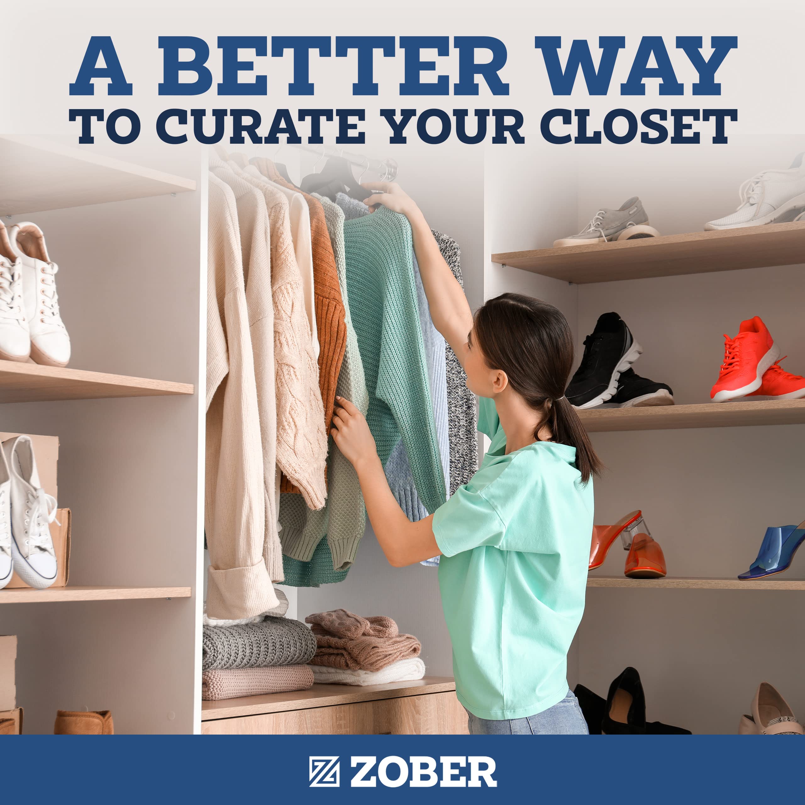 Zober Velvet Hangers 50 Pack - Black for Coats, Pants & Dress Clothes - Non Slip w/ 360 Degree Swivel, Holds up to 10 lbs - Strong Felt Hangers for Clothing