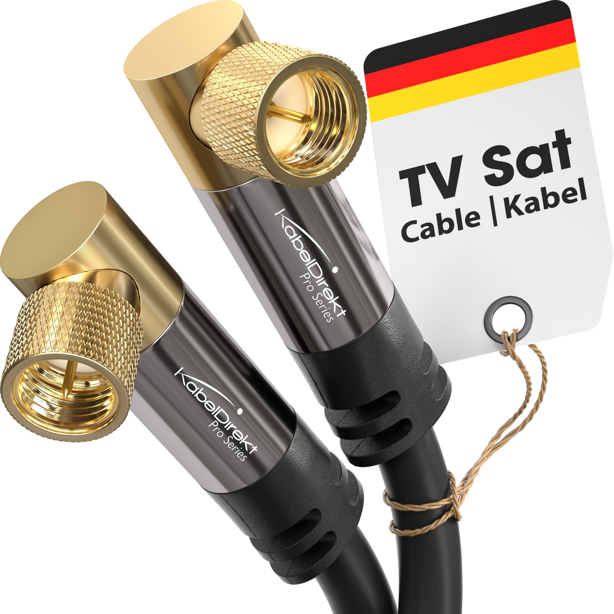 KabelDirekt 10m Coaxial Cable – PRO Series (90° Angled F Pin Connectors, Ideal for Satellite TV, Cable Modems, HDTV, DVB-T2/C/S)