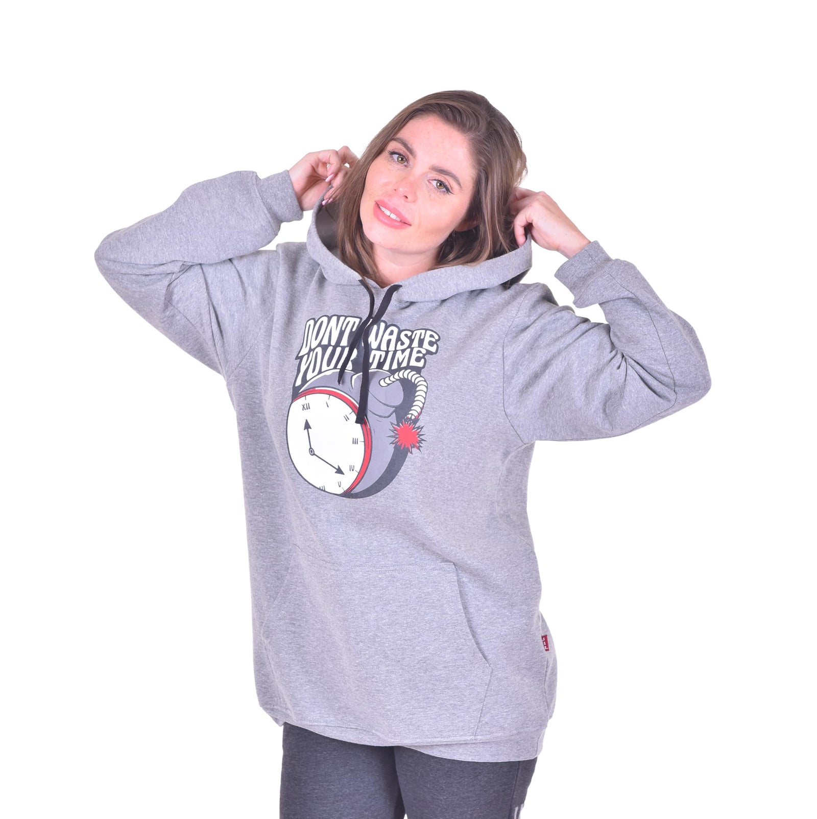 JIL Men sweatshirt cotton melton brushed grey melange printed - Safqqa Egypt