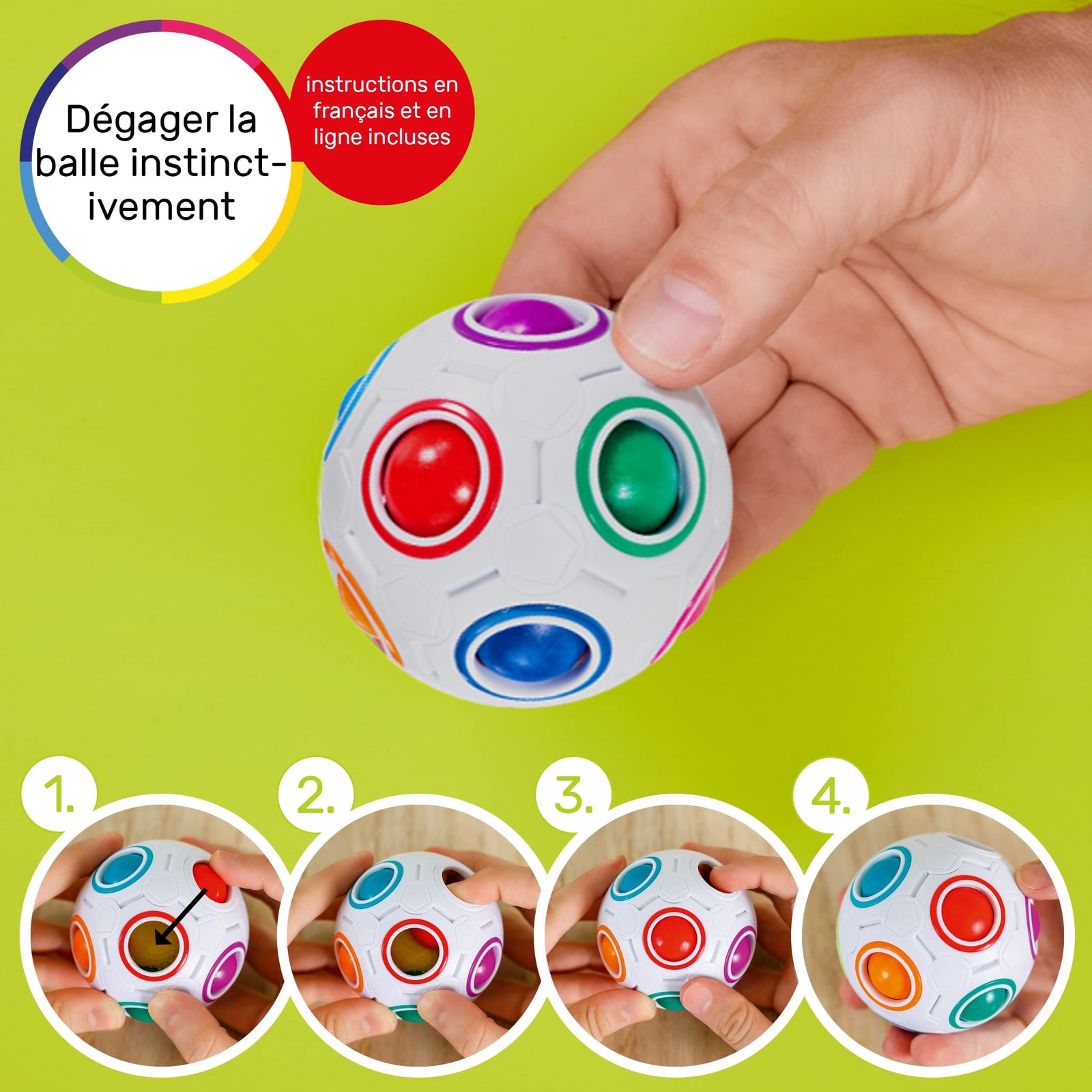 CUBIDI Rainbow Puzzle Ball, Matching Game, Fun Stress Reliever, Magic Ball Brain Teaser, Fidget Toys for Children Teens & Adults (6-10 Years, Multi-color)