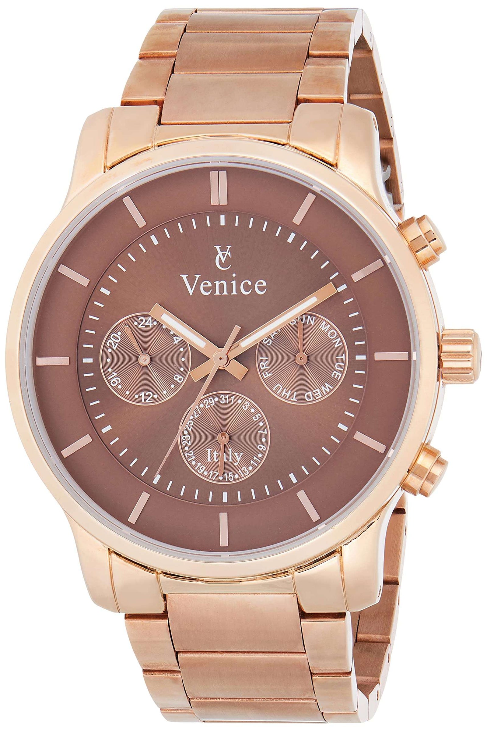 Venice f5017-ipr-c stainless steel brown-dial round analog watch for men - gold