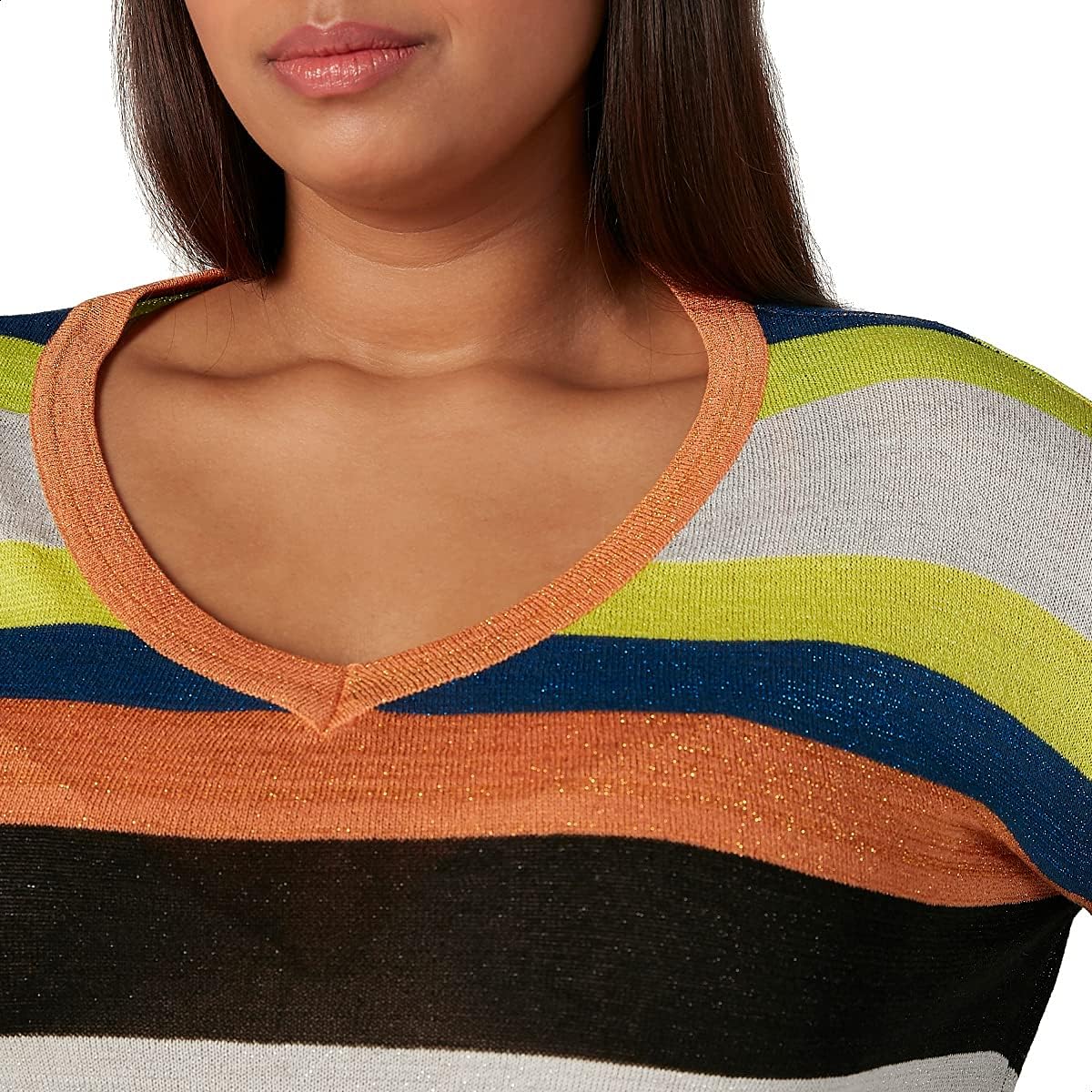 Splash Striped Side Slits Long Sleeves V Neck Top for Women