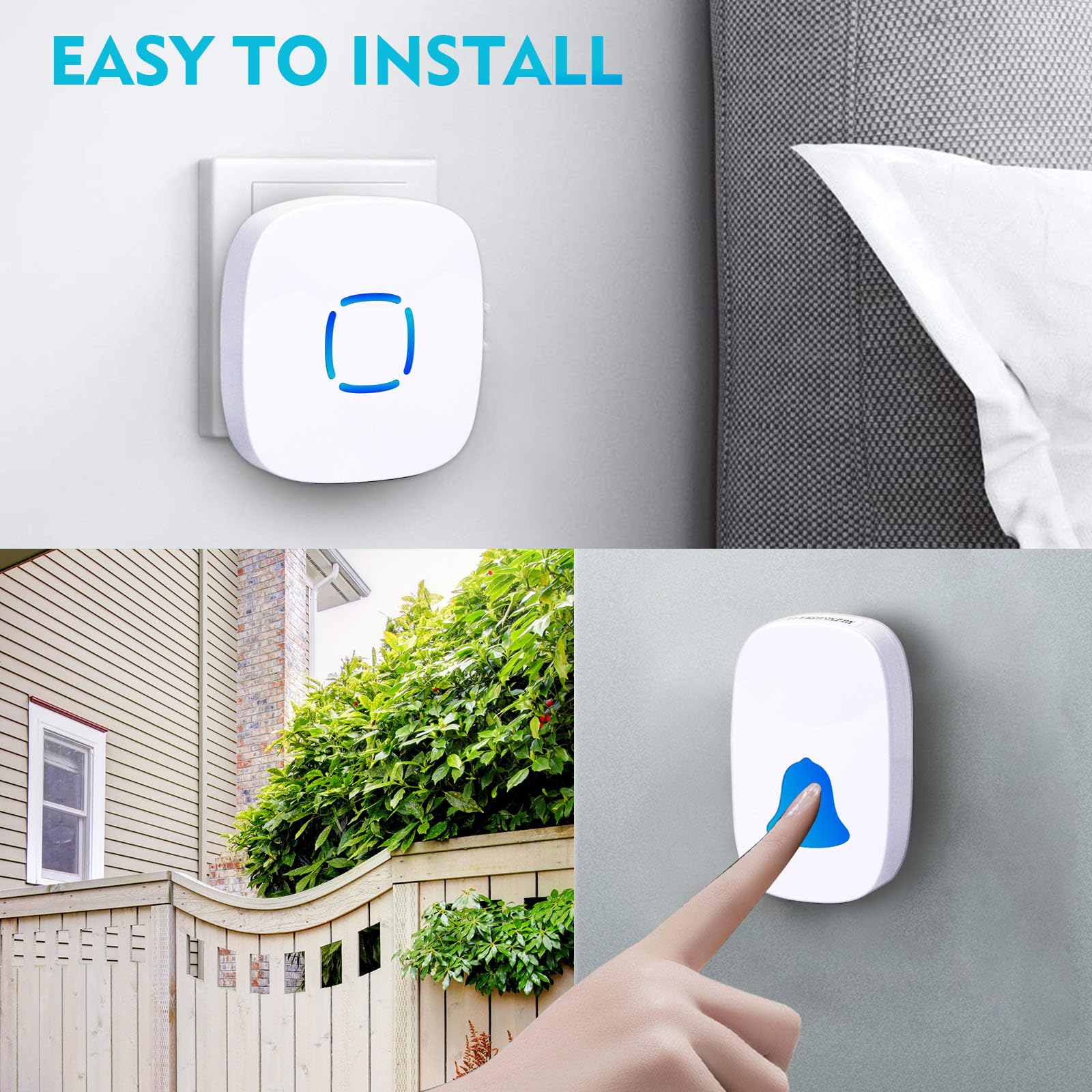 مجموعة جرس باب لاسلكي من سكاي-تاتش تشمل زر اتصال واحد وجهازين استقبال، مصممة لتوفير تنبيه منزلي سهل وموثوق. تصميم مقاوم للماء يضمن المتانة في جميع الظروف الجوية