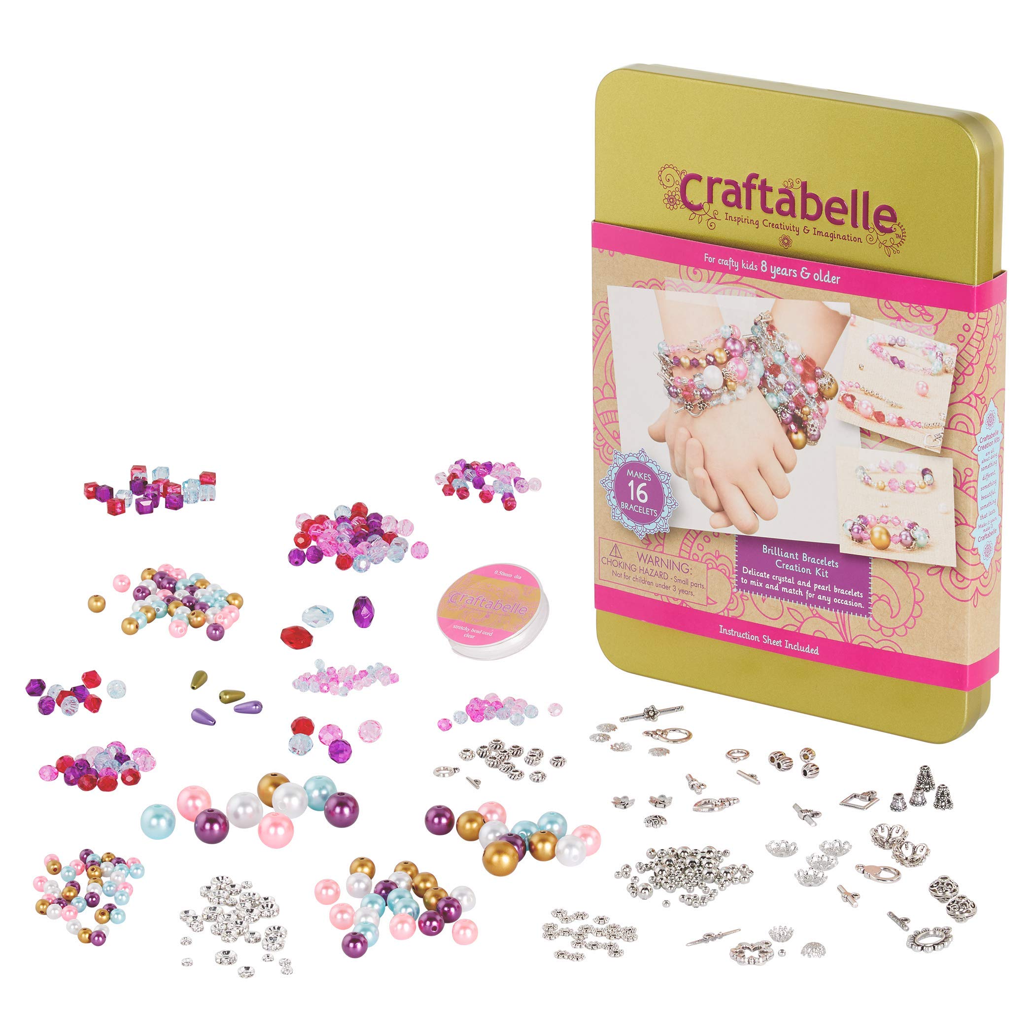 Craftabelle - مجموعة إنشاء الأساور الرائعة - طقم صنع الأساور - 492 قطعة طقم مجوهرات مع خرز الكريستال واللؤلؤ