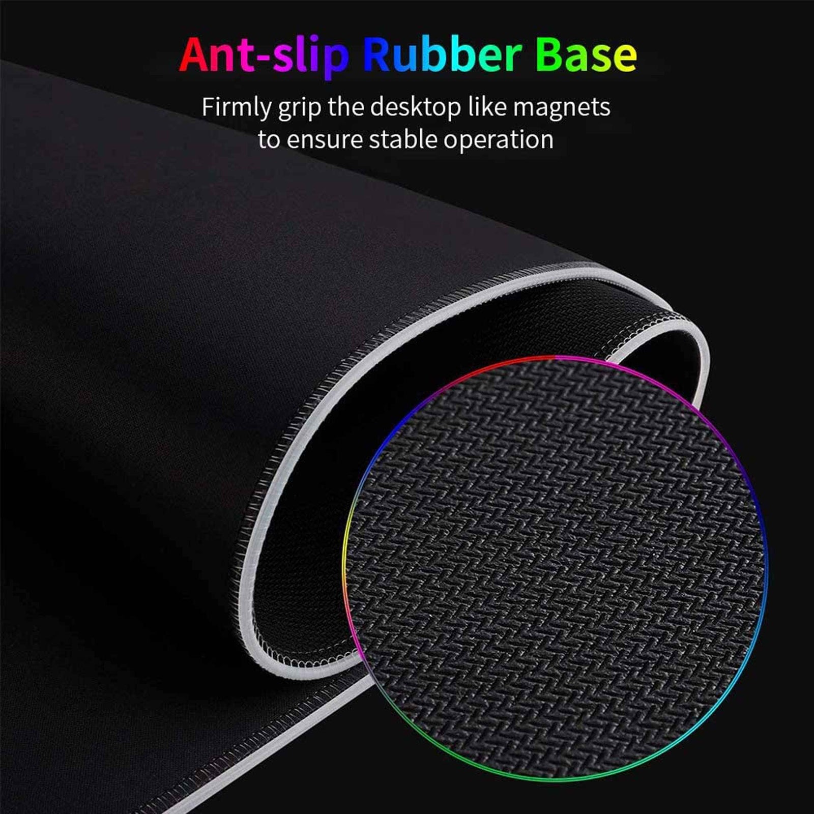 قاعدة ماوس كبيرة بإضاءة ليد ملونة ار جي بي 800 × 300 3 ملم للألعاب مكتب ممتدة للكمبيوتر واللاب توب من تكوفن مقاس أسود مطاط