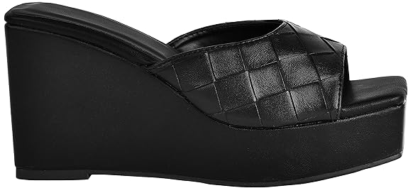 Pixi Women's Faux Leather Square-Toe Basket-Weave Wedge Sandals
