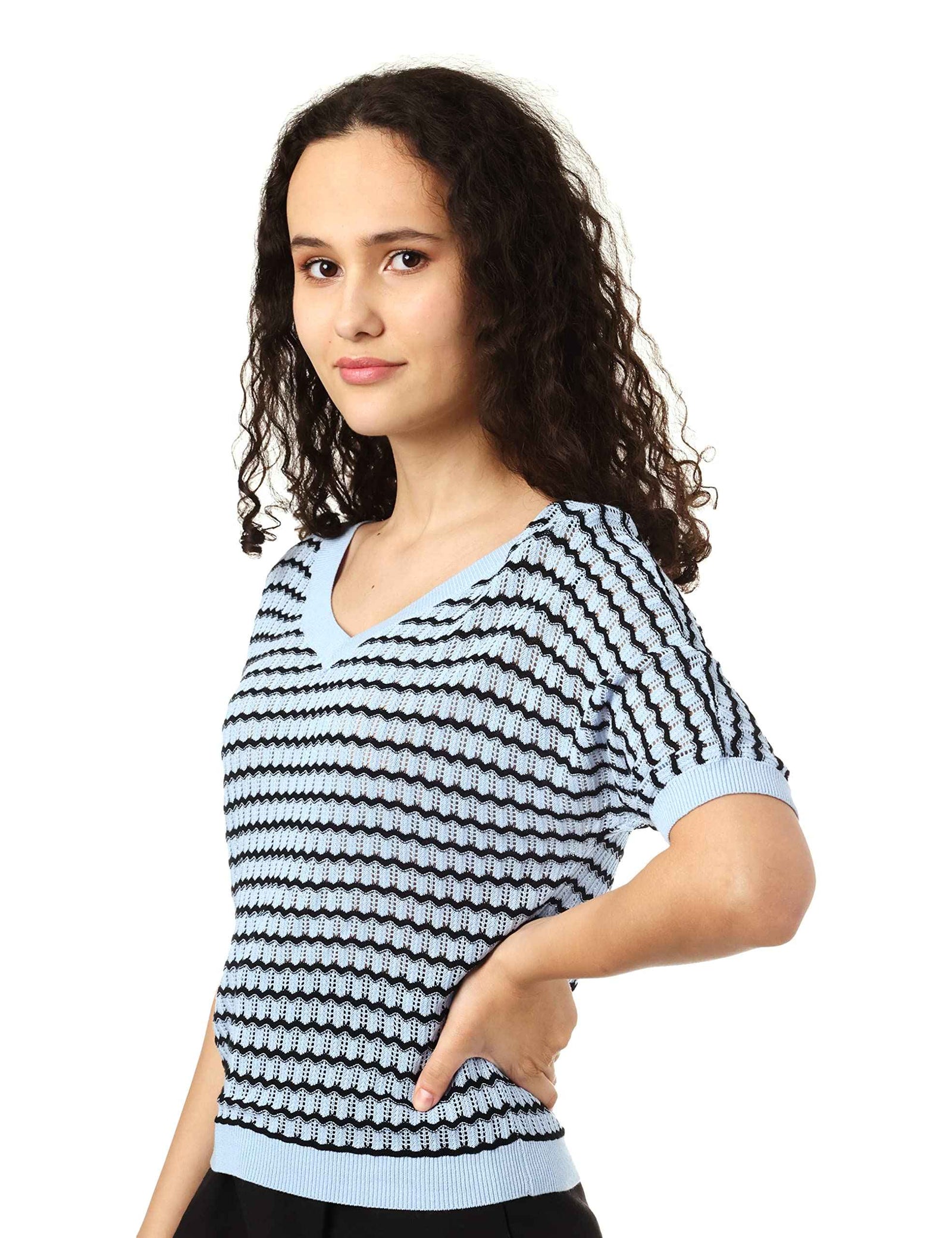 Elle Blouses For Womens Short Sleeves V-Neck Patterned Top for Women - Safqqa Egypt