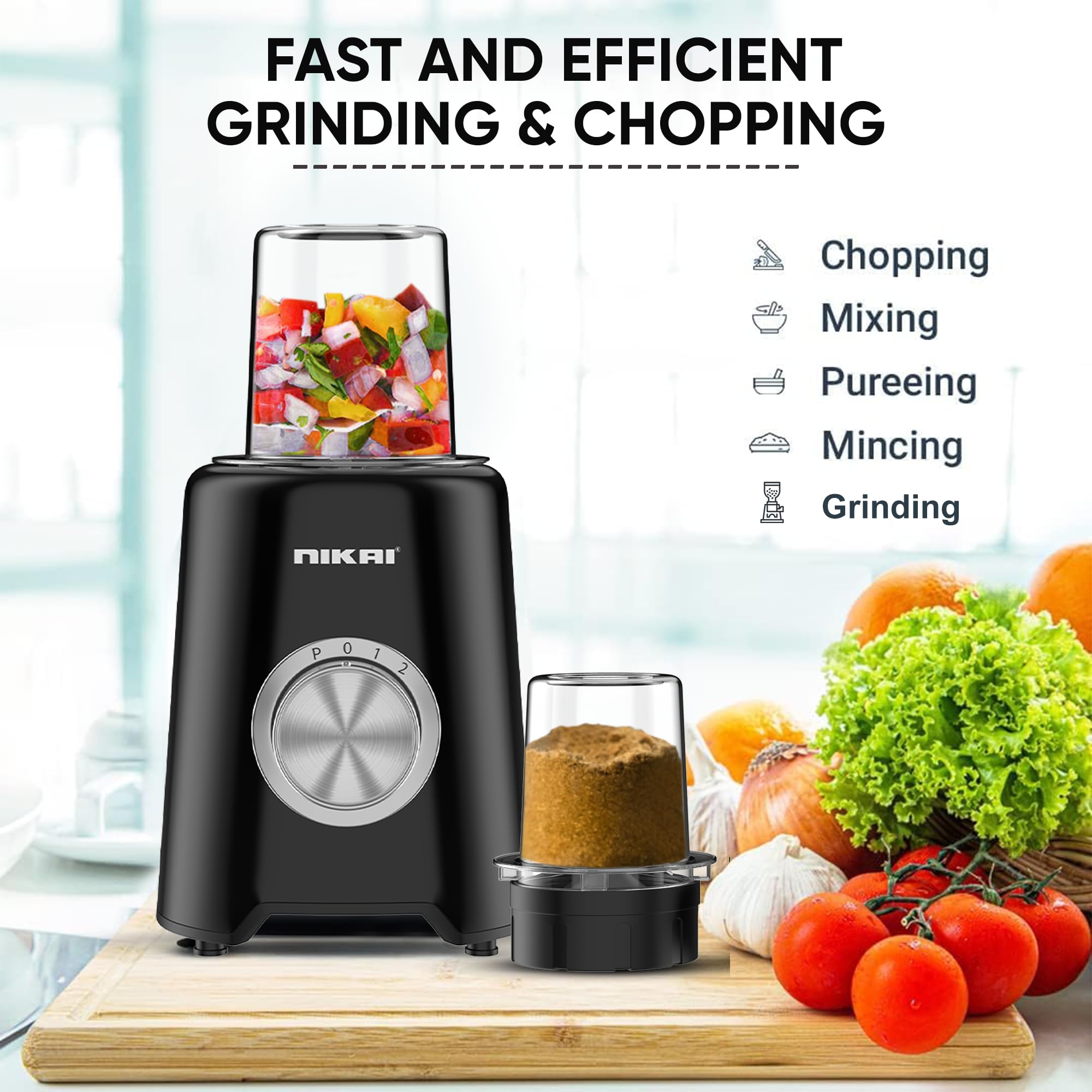 Nikai 3-in-1 Blender with 3 Unbreakable Jars, 1.5 Ltr Liquid Jar, 1 Coffee Grinder & 1 Meat Mincer, 2 Speeds, Perfect for Dry & Wet Fine Grinding, Mixing & Juicing - NB2900NA1 Black - Have Scratches