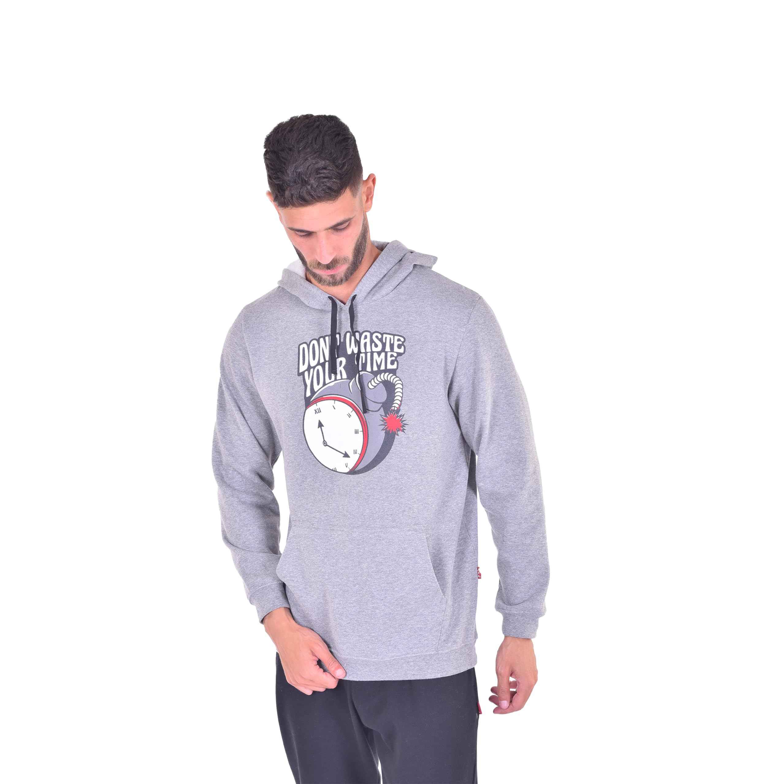 JIL Men sweatshirt cotton melton brushed grey melange printed, 3 - Safqqa Egypt