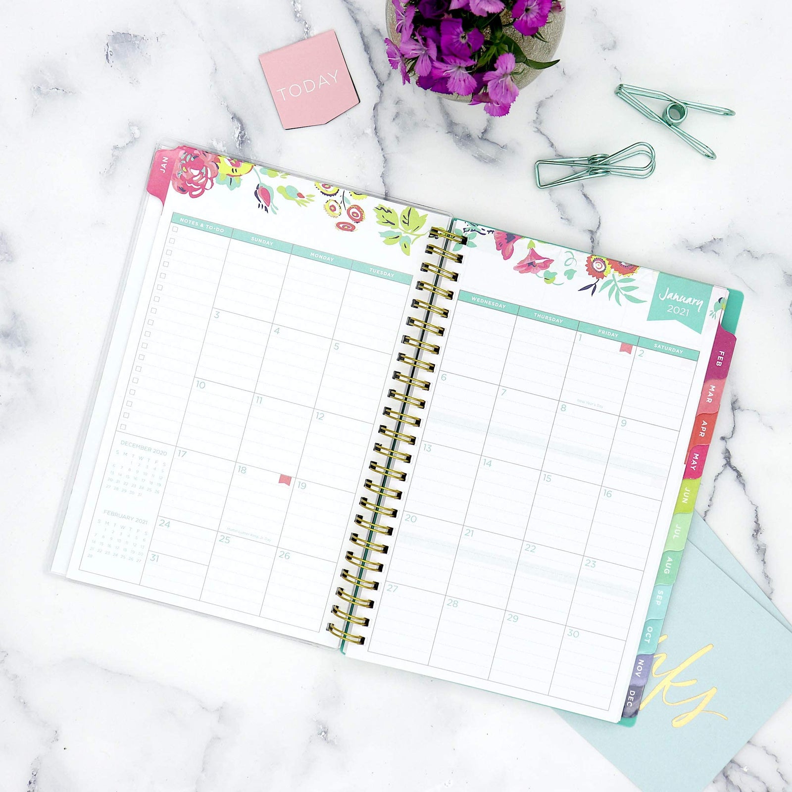 Blue Sky Weekly & Monthly Planner – Flexible Cover with Dual Wire Binding 2021
