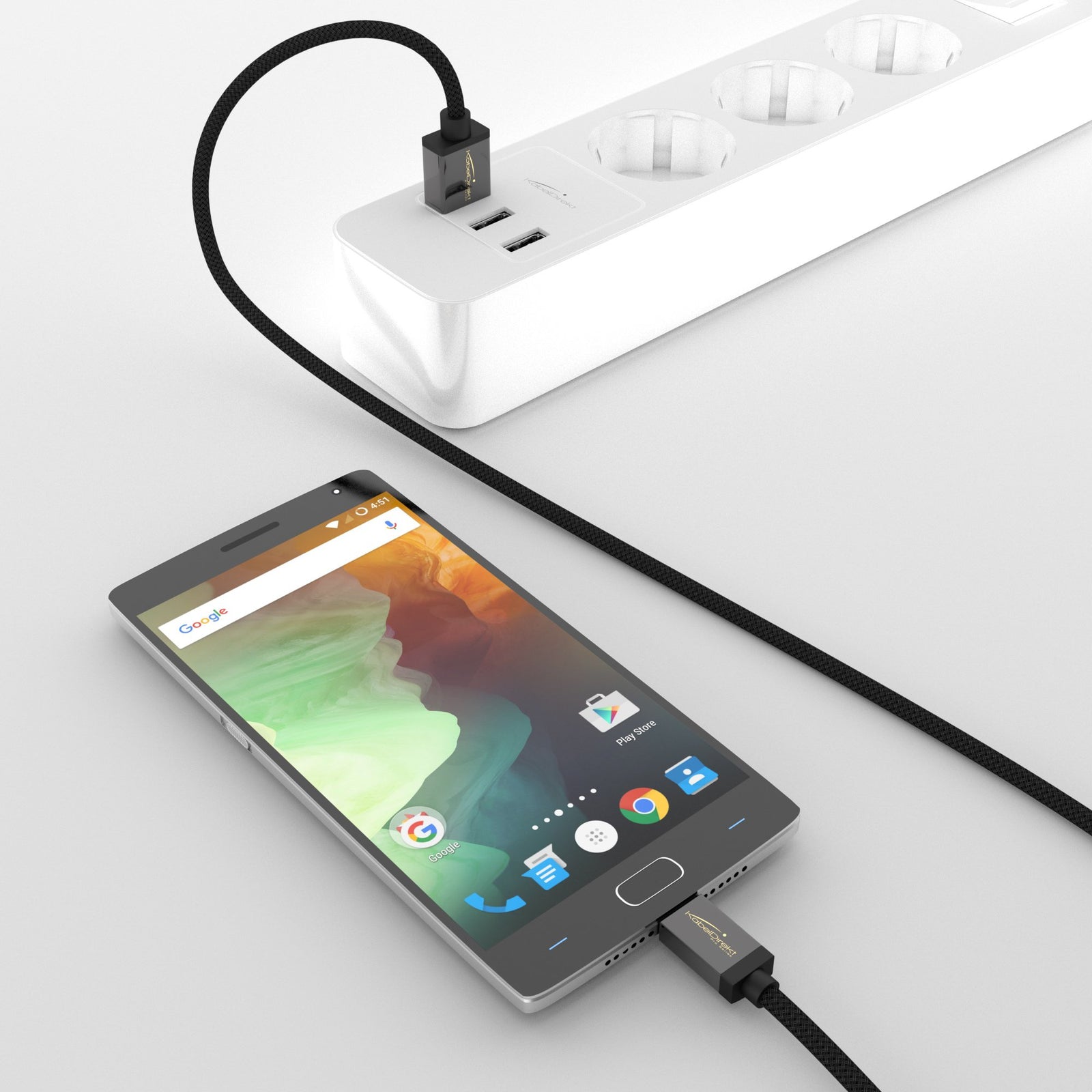 كابل Micro USB بطول 0.5 متر من KabelDirekt 853 (USB 2.0، كابل مزامنة وشحن، نايلون) سلسلة PRO - عبوة من 3 قطع - أسود