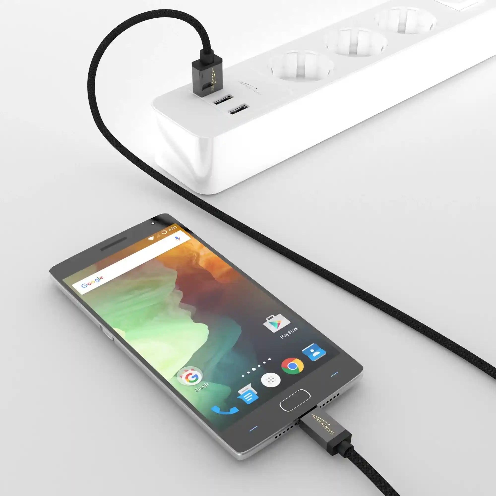 كابل KabelDirekt – كابل Micro USB بطول 1 متر (كابل شحن/نقل بيانات، USB 2.0 وأجهزة Micro USB)، نايلون أسود – سلسلة PRO.