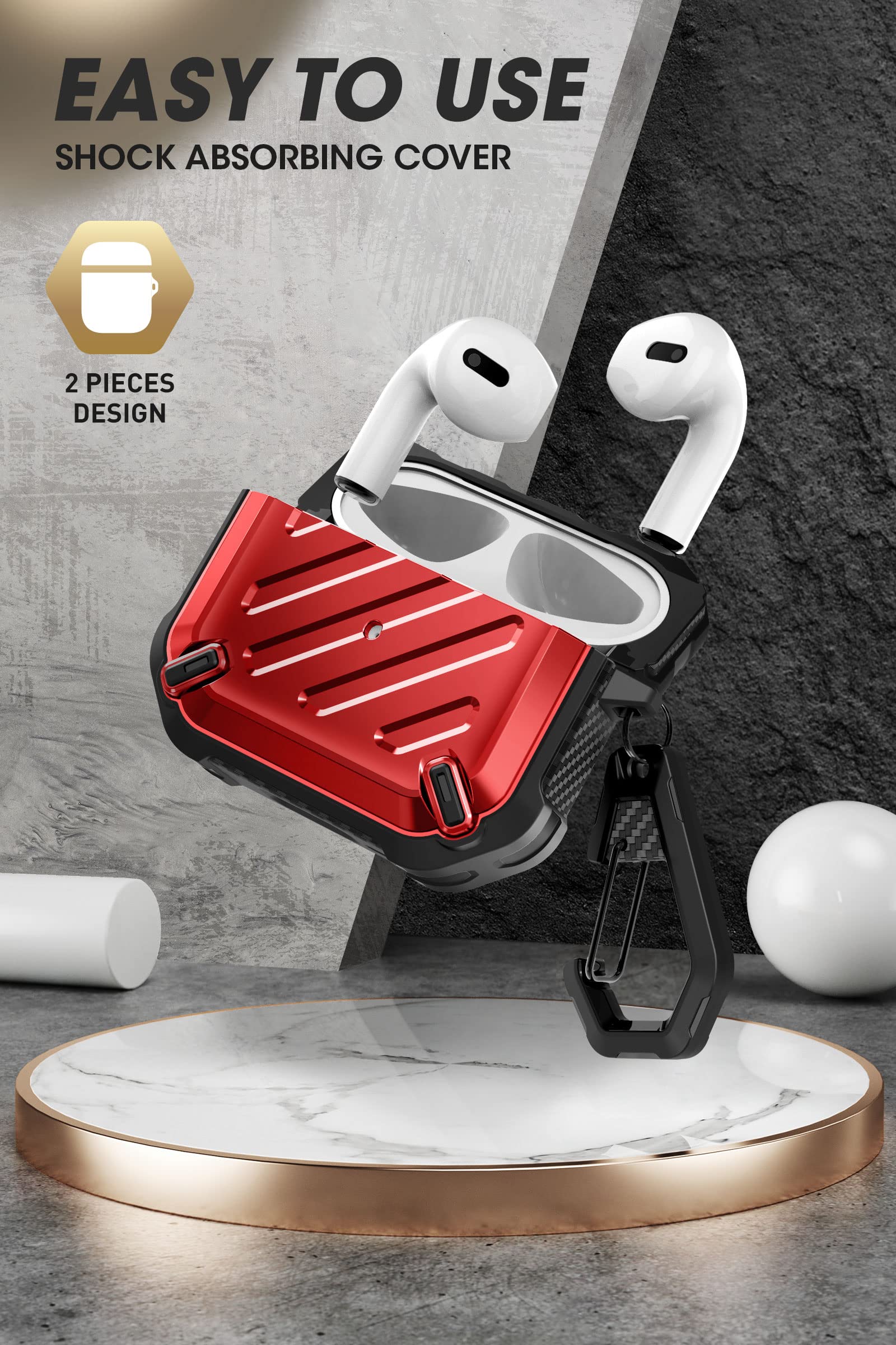 SUPCASE [Unicorn Beetle Pro Series] Case Designed for Airpods, Full Body Rugged Protective Case Compatiable with Apple AirPods 3rd - Red