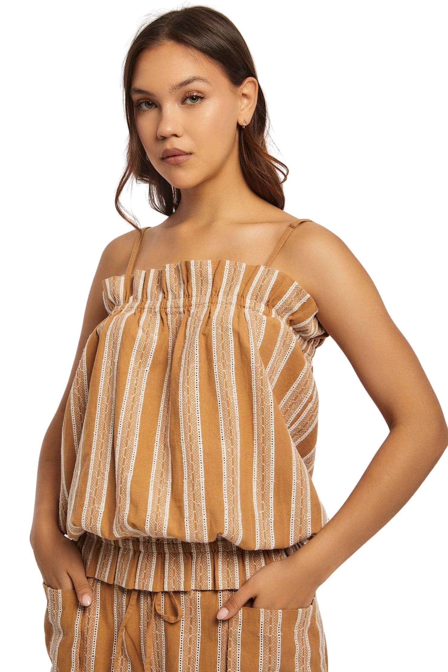 DARE Women's Sleeveless Embroidered Strap Top with Contrast Detailing