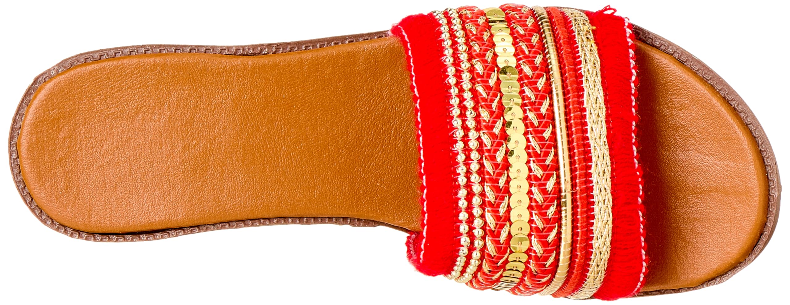 Sway 1 CM Flat Slippers with Lace Fabric and Arabesque Embroidered Strap