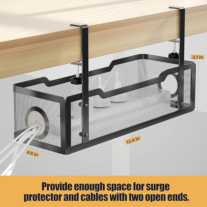 SKY-TOUCH Under Desk Cable Management Tray Metal Clamp Black 34x12x8cm – Safqqa Egypt