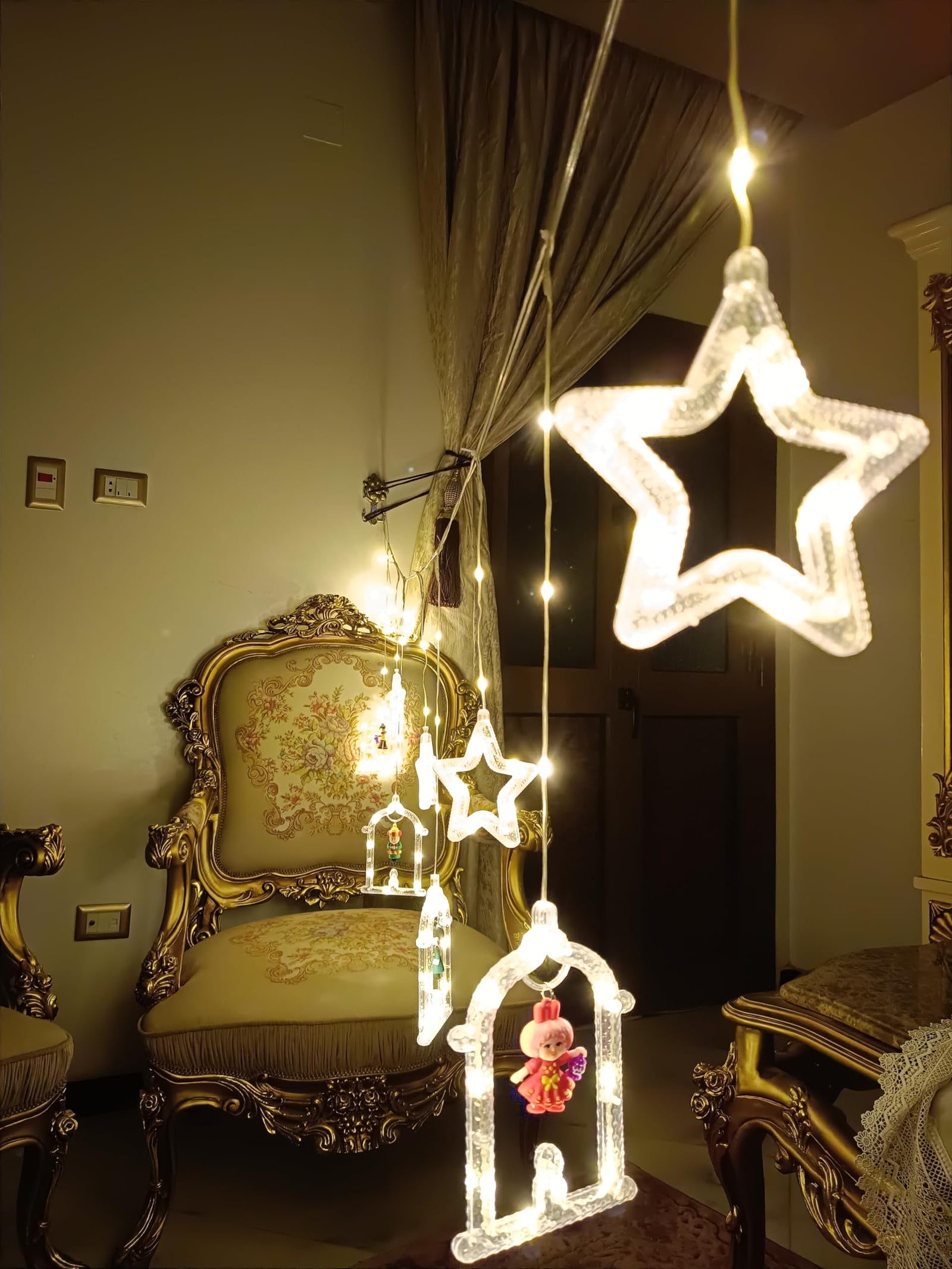 Star & Lantern LED String Lights – Remote-Controlled Warm White Fairy Lights for Ramadan, Eid, Parties & Home Decor