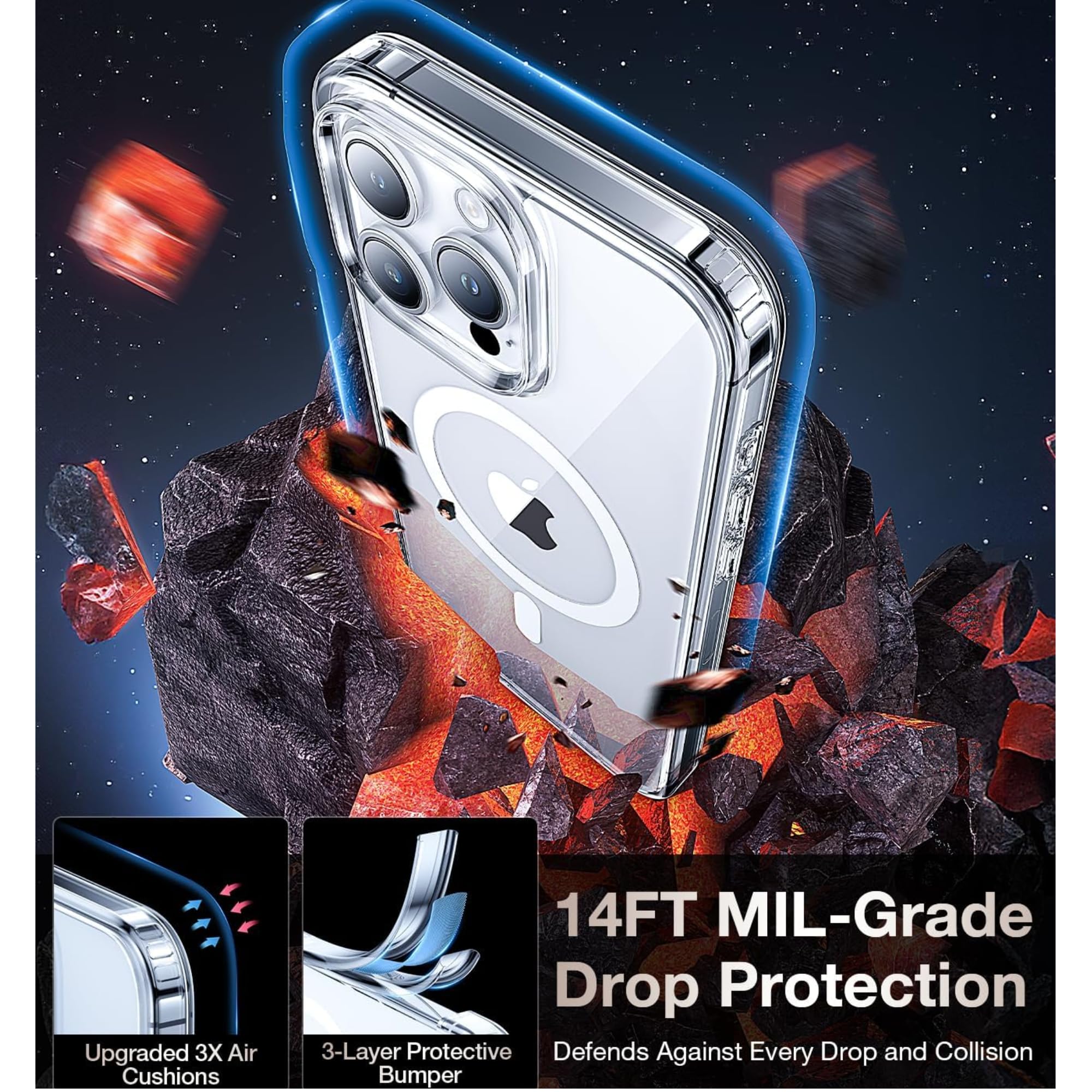 غطاء شفاف كريستالي لهاتف iPhone 15 Pro Max، متوافق مع MagSafe، لا يصفر، مقاوم للصدمات، مضاد للخدوش، خفيف الوزن، نحيف، غطاء خلفي متين، غطاء أكريليك شفاف مغناطيسي لهاتف iPhone 15 Pro Max 6.7"-صندوق تالف