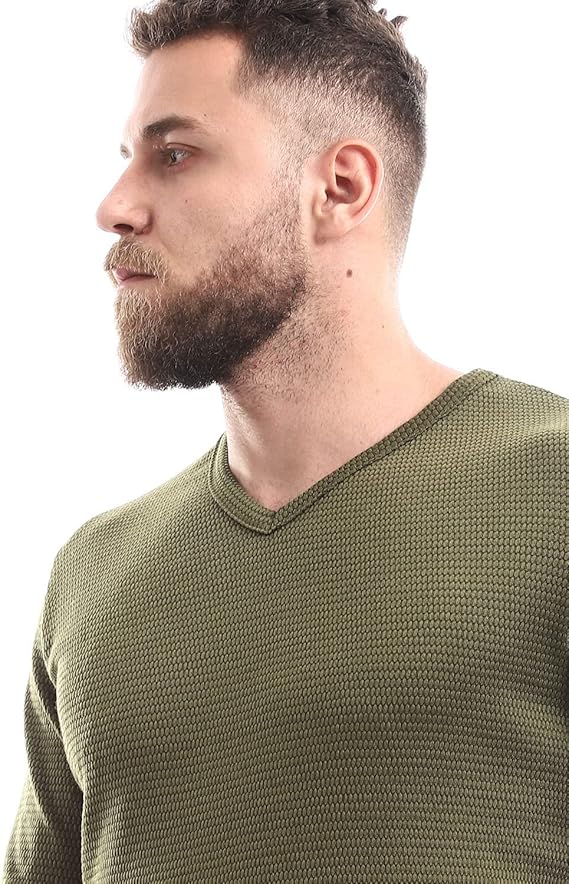 Off Cliff Men’s Plain V-Neck Long Sleeve Casual T-Shirt