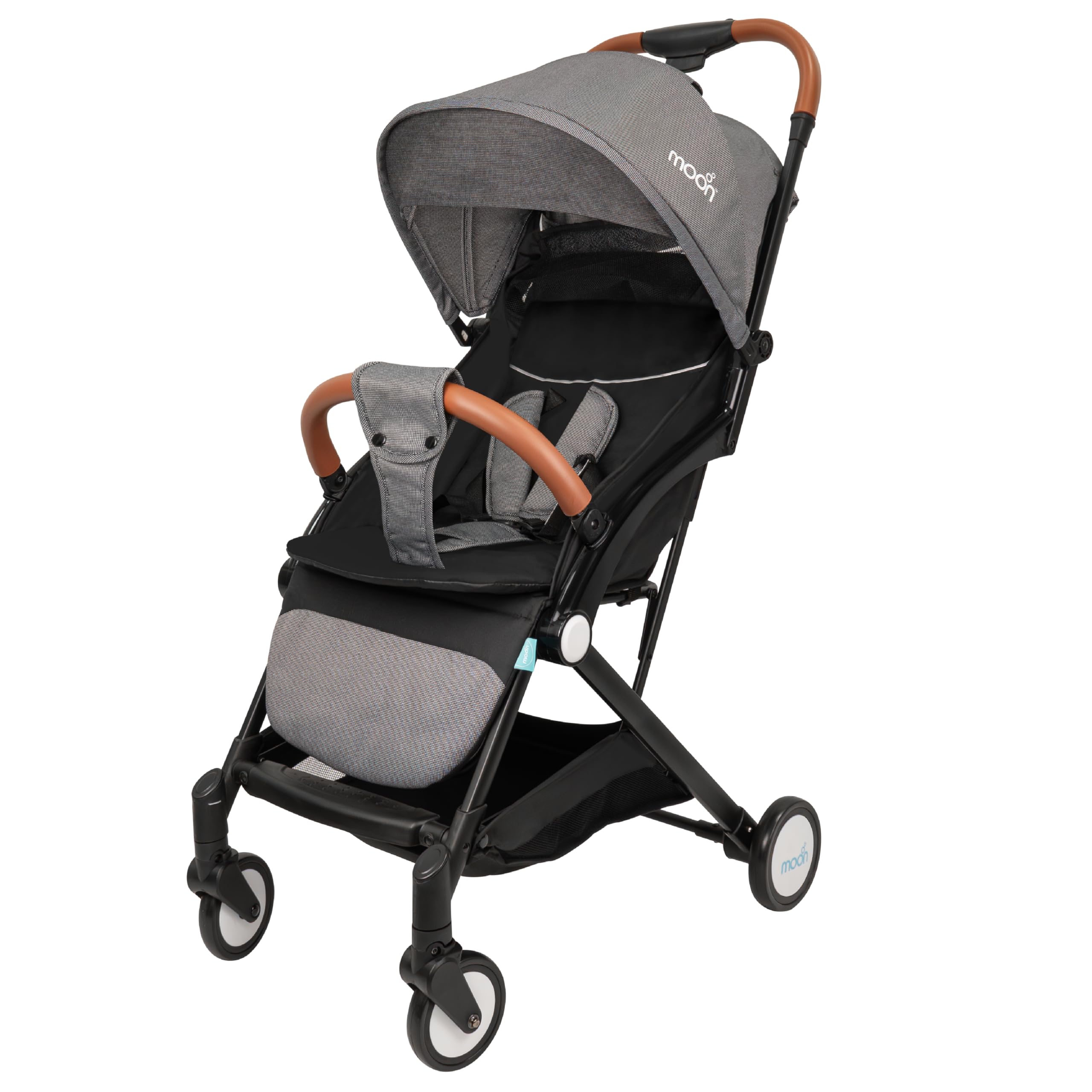 The Moon Brand Light Weight Travel Cabin Stroller/Pushchair for Baby/Kids/Toddler from 0 Months+ (Upto 18 kg)-Multi-Postion Reclining Seat- Storage Basket - Shoulder Strap– Black/Grey dots - Safqqa